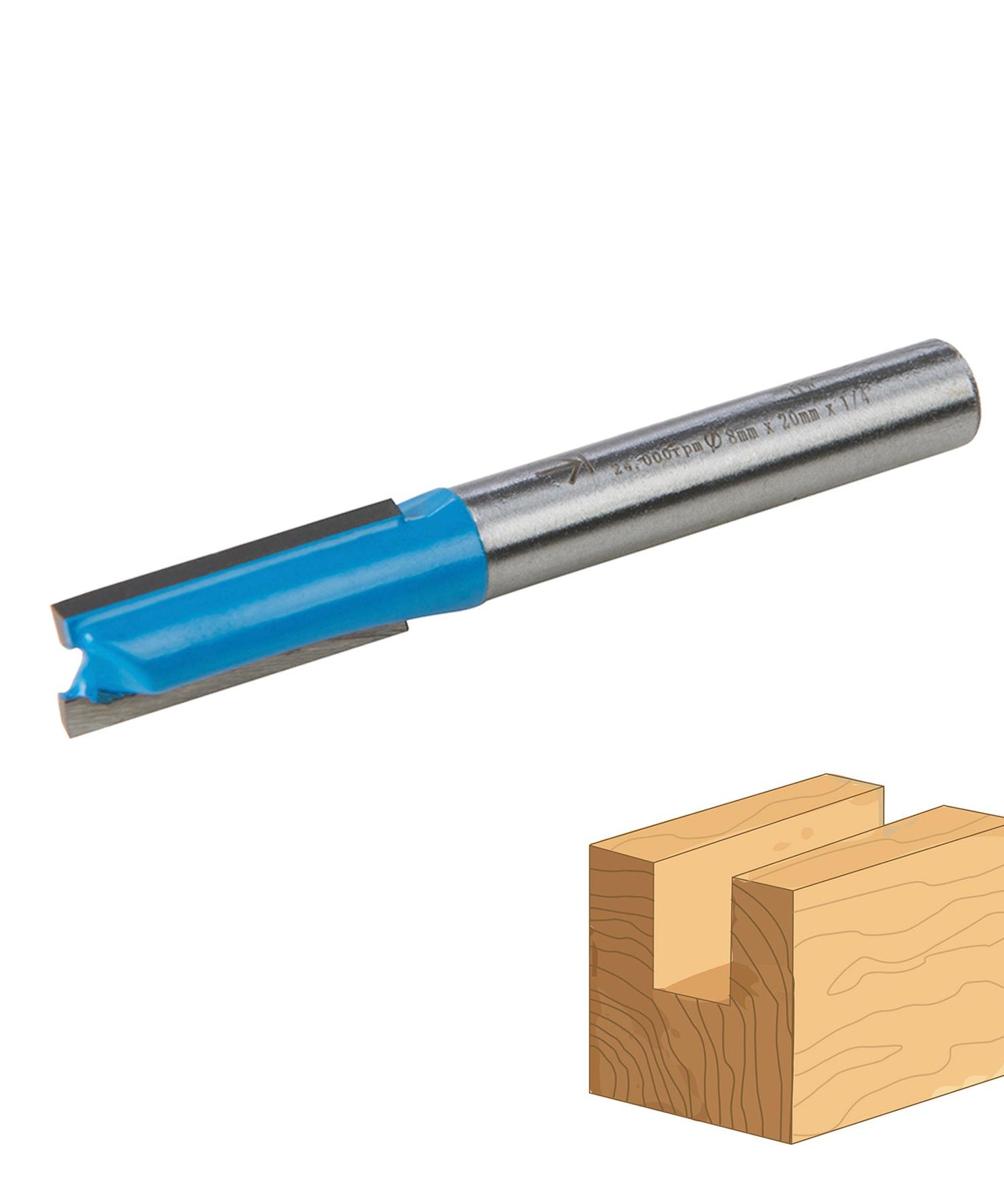 Straight 2 Flute Router Bit Cutter 1/4" Shank Carbide TCT Groove Metric 8 x 20mm