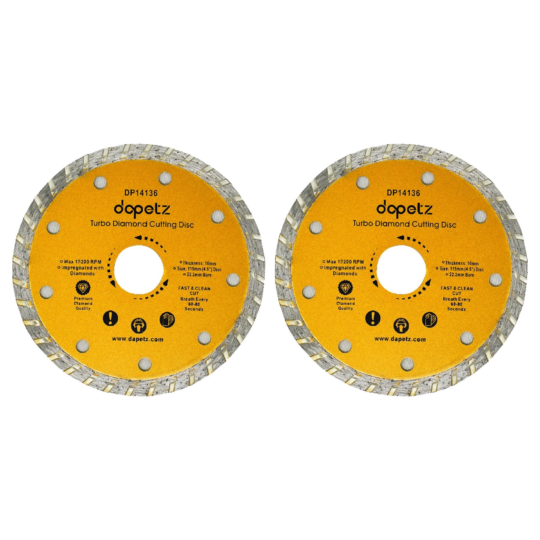 (Pack of 2) Angle Grinder Disc Thin Diamond Dry Cutting Disc Porcelain Tile Turbo 115mm 4.5" by Daptez