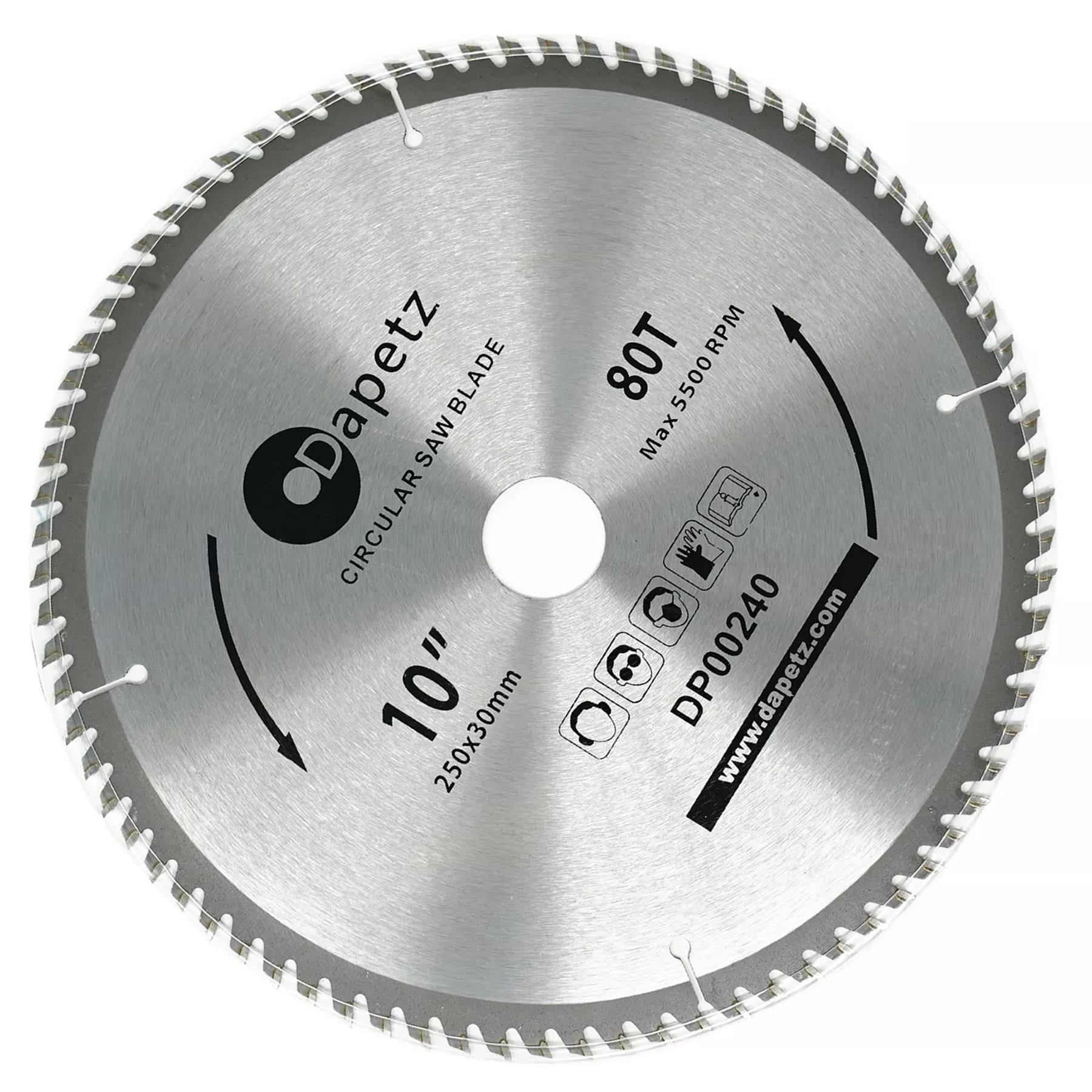 Circular Saw Blade 30mm Bore 25mm 20mm 16mm Rings Mitre 10" 80T Fine Cut 250mm by Daptez