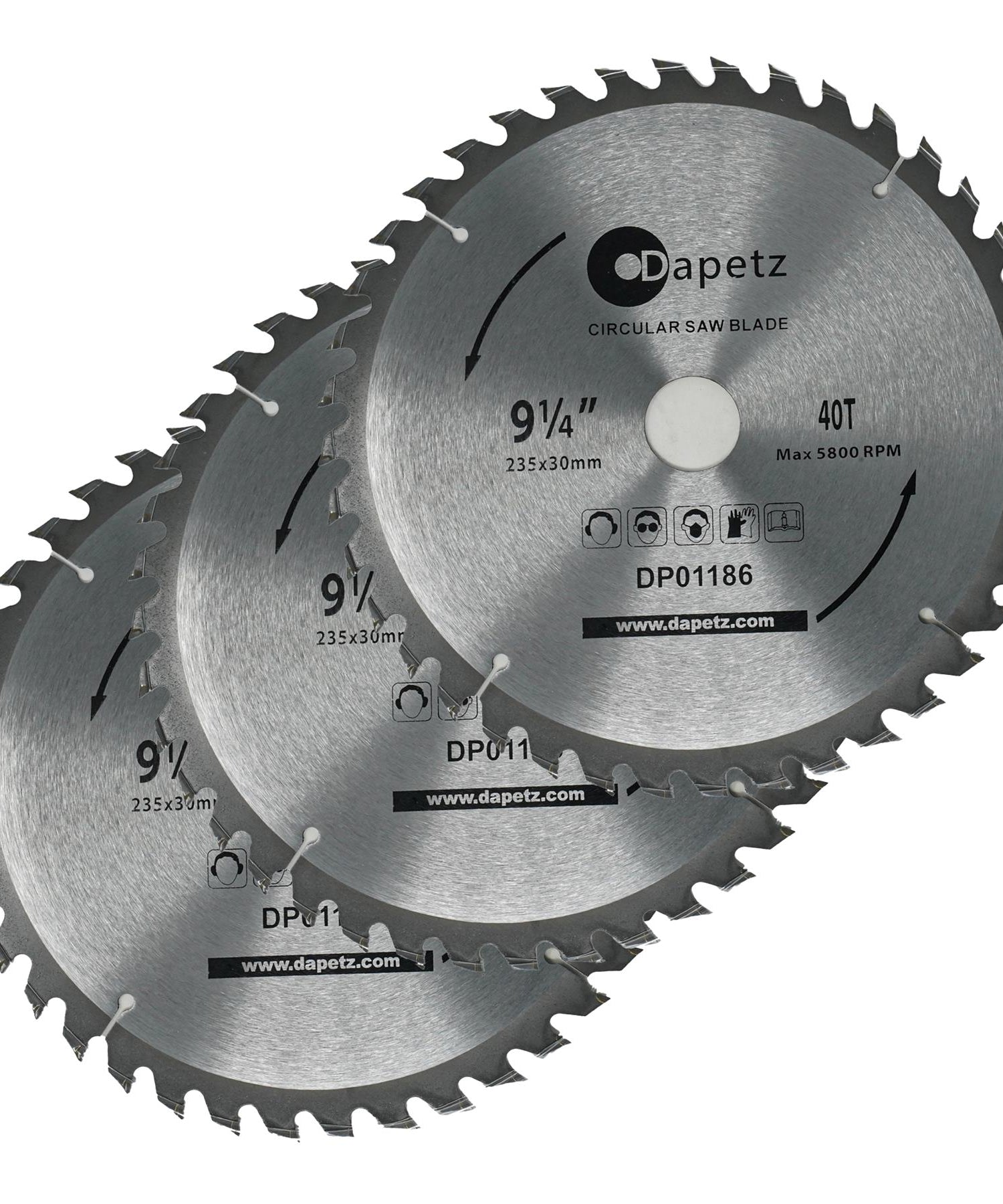 (Pack of 3) Circular Saw Blades 235mm Dia | 24, 40 & 48 Teeth 30mm Bore TCT Saw Disc for Wood by Dapetz