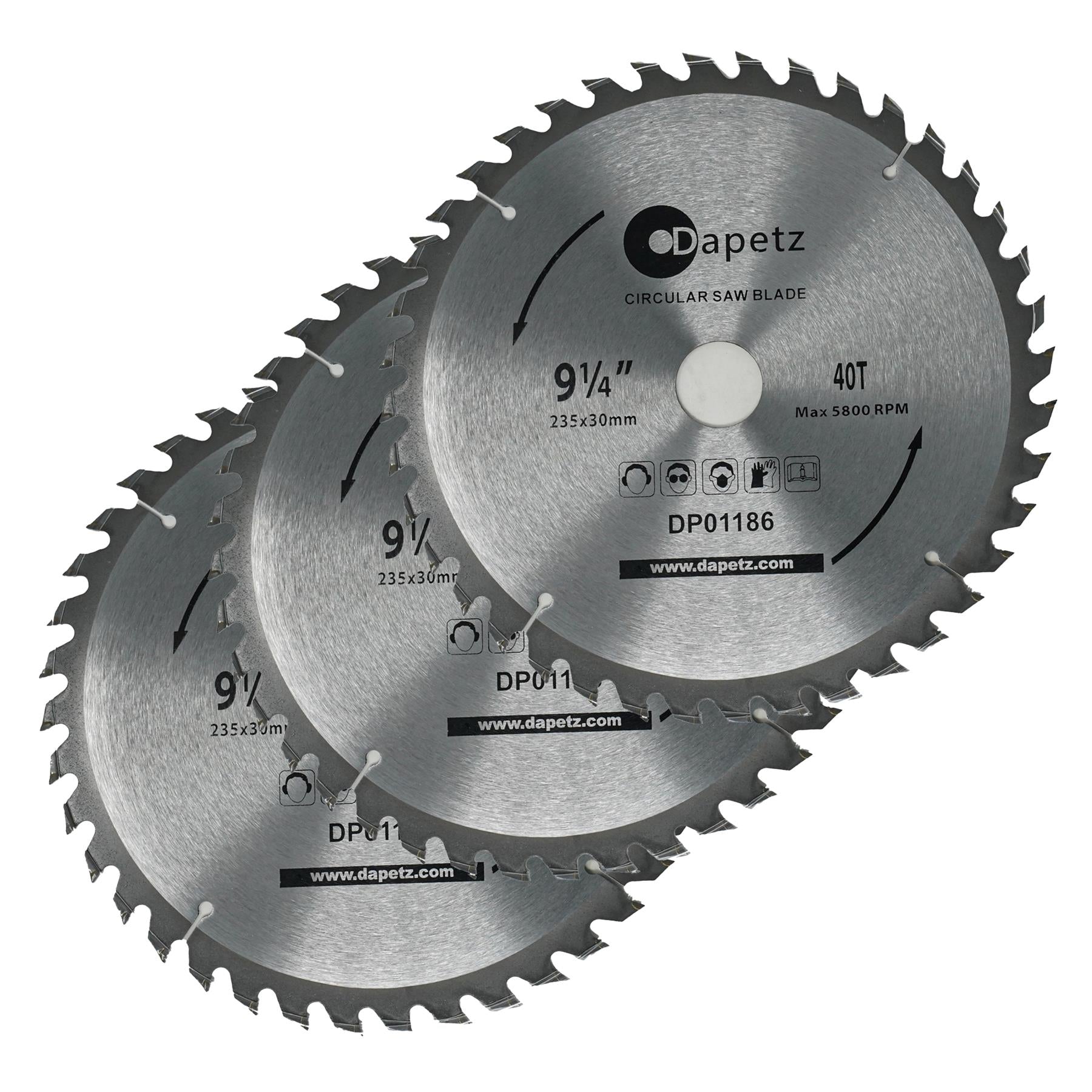 (Pack of 3) Circular Saw Blades 235mm Dia | 24, 40 & 48 Teeth 30mm Bore TCT Saw Disc for Wood by Dapetz