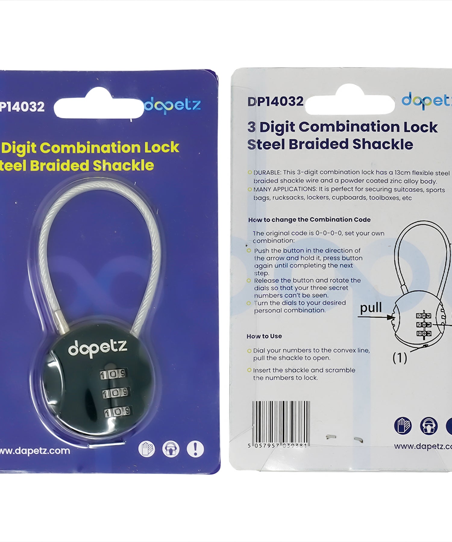 3-Digit Combination Lock | Bag, Backpack, Travel, Cycle Security Wire Padlock by Dapetz