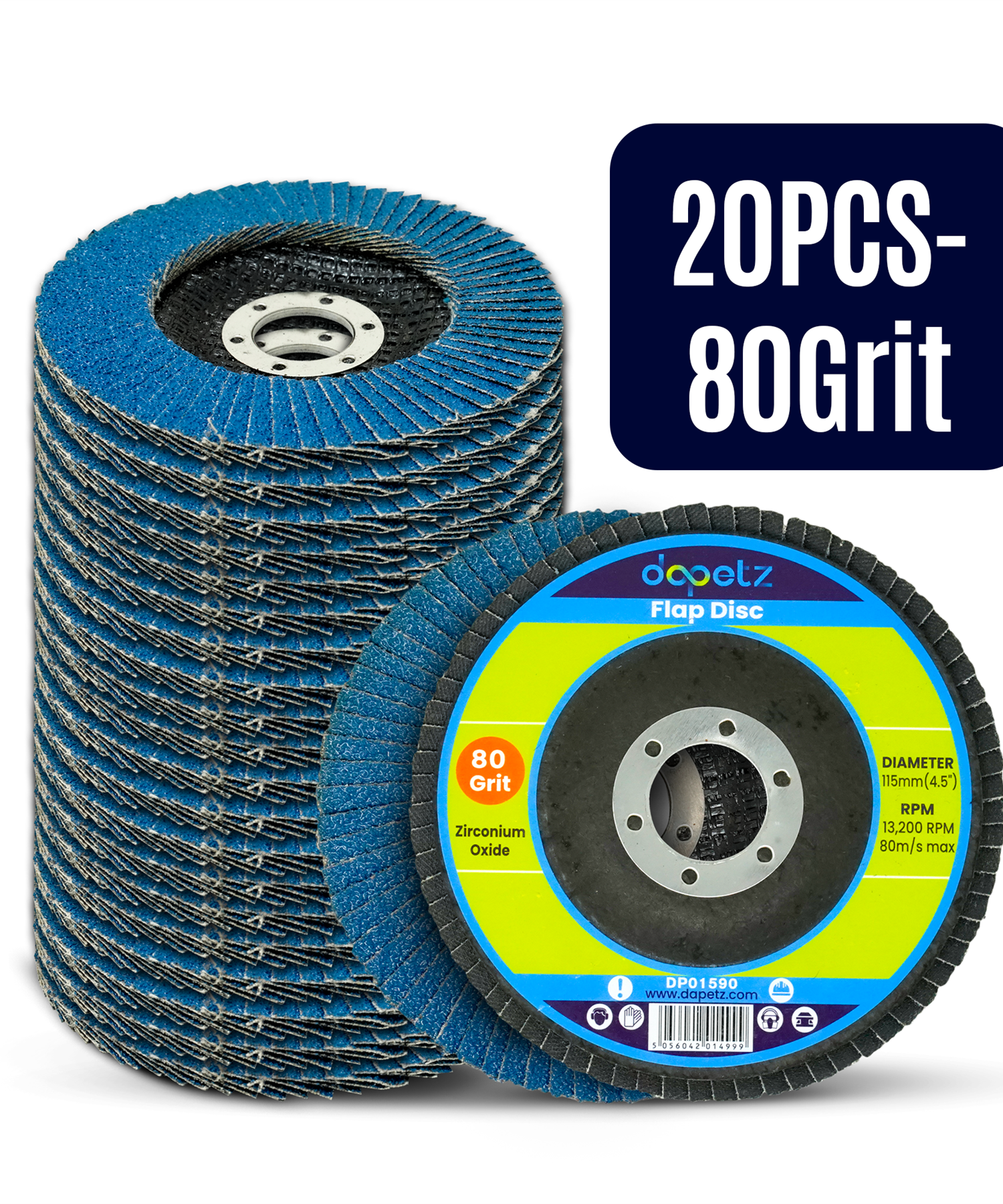 20pcs Flap Grinding Sanding Discs 115mm 4.5" 80 Grit Zirconium Oxide By Dapetz