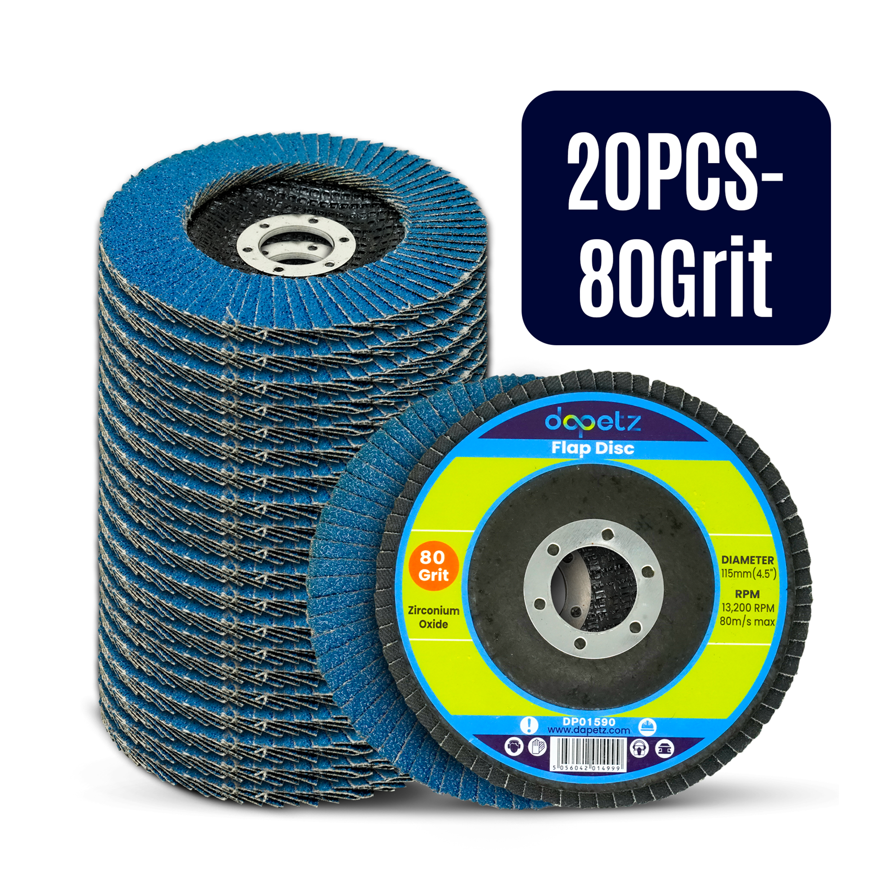 20pcs Flap Grinding Sanding Discs 115mm 4.5" 80 Grit Zirconium Oxide By Dapetz