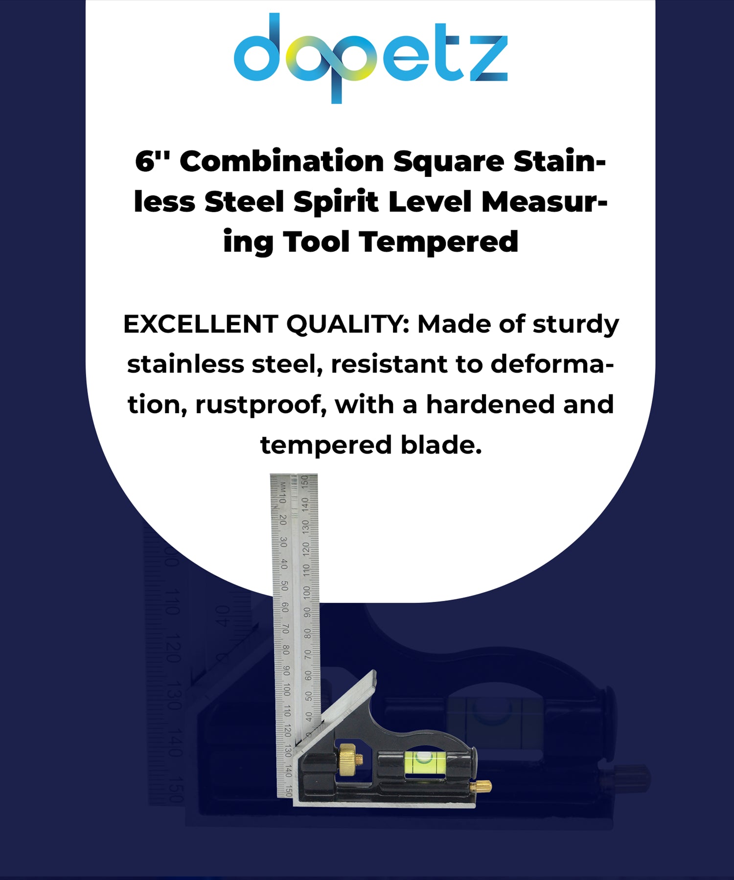 Combination Square Stainless Steel Spirit 6" Level Measuring Tool Tempered By Dapetz