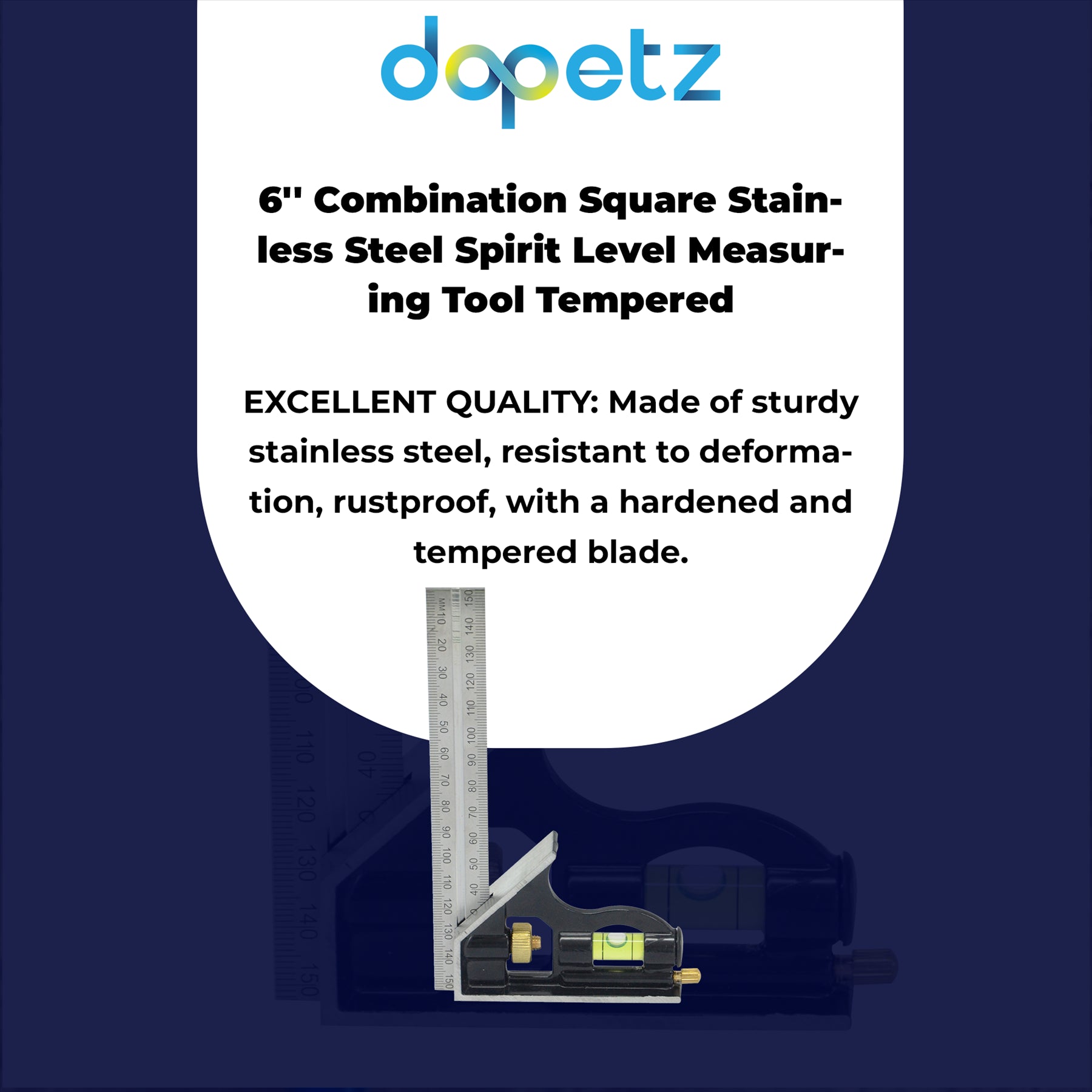 Combination Square Stainless Steel Spirit 6" Level Measuring Tool Tempered By Dapetz