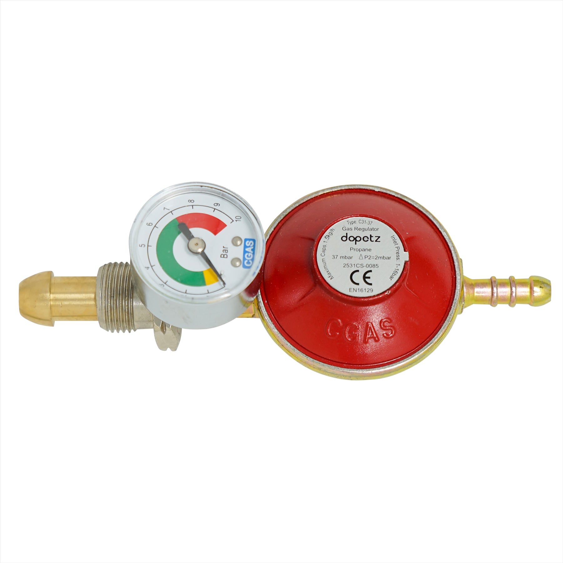Propane Gas Regulator 37mbar With Pressure Gauge 16 bar Screw In Male Pol 5/8"