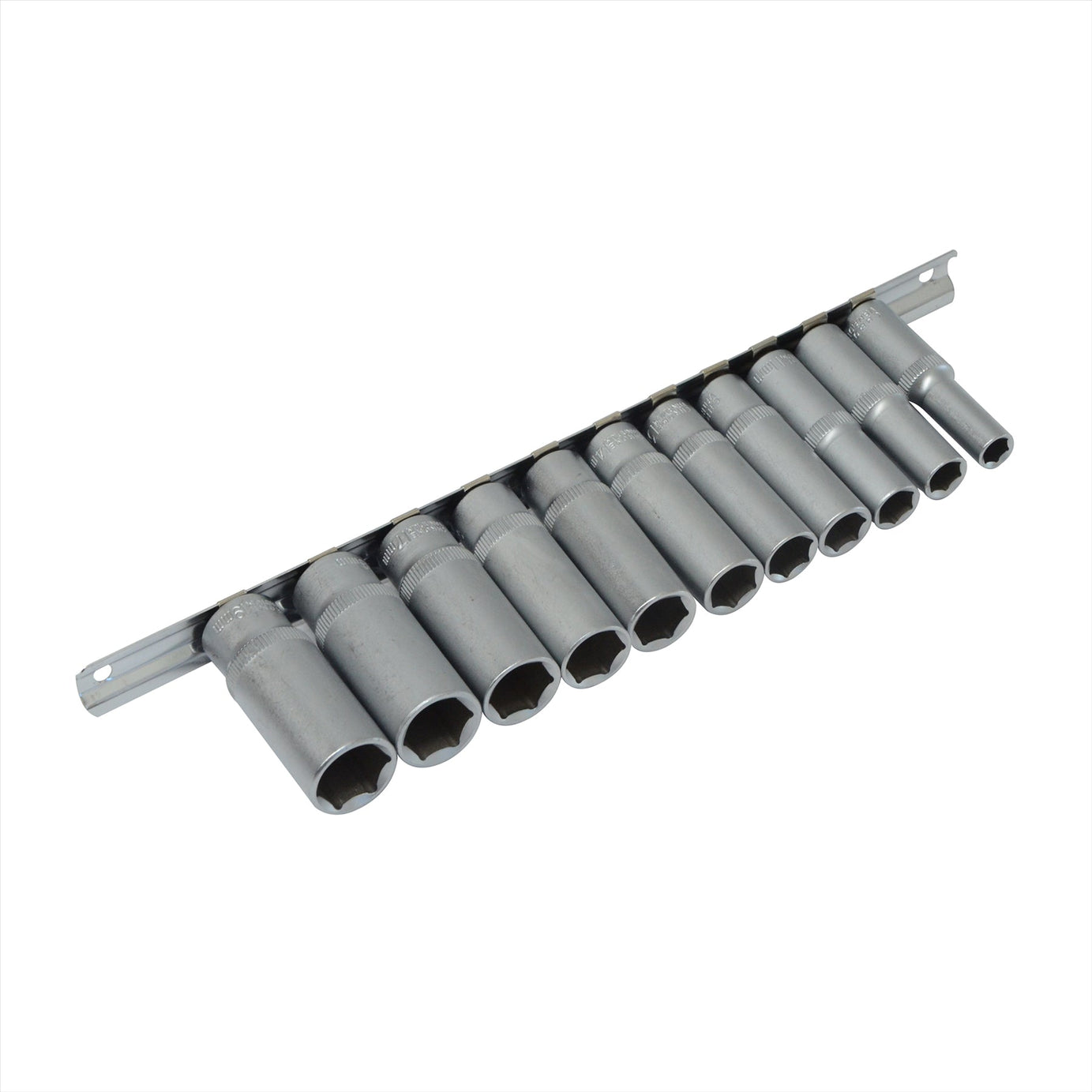 Heavy Duty Deep Socket Set with Long Reach Sockets on Rail - 3/8" Drive - Sizes 8-19mm