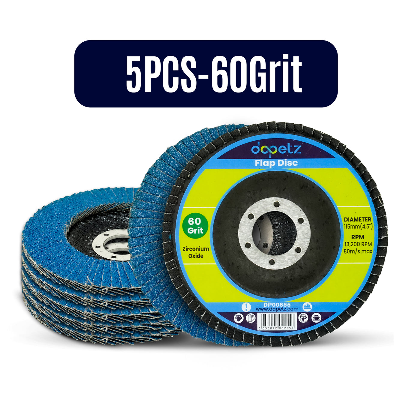 Flap Discs 115mm Sanding 5Pcs 60 Grit Grinding Wheels Disc 4.5" Zirconium Oxide by Dapetz