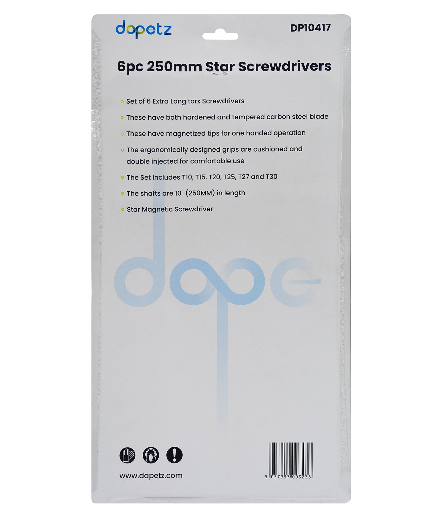 Extra Long Torx Star Screwdriver Set 6Pc 250mm T10 T15 T20 T25 T27 T30 by Dapetz