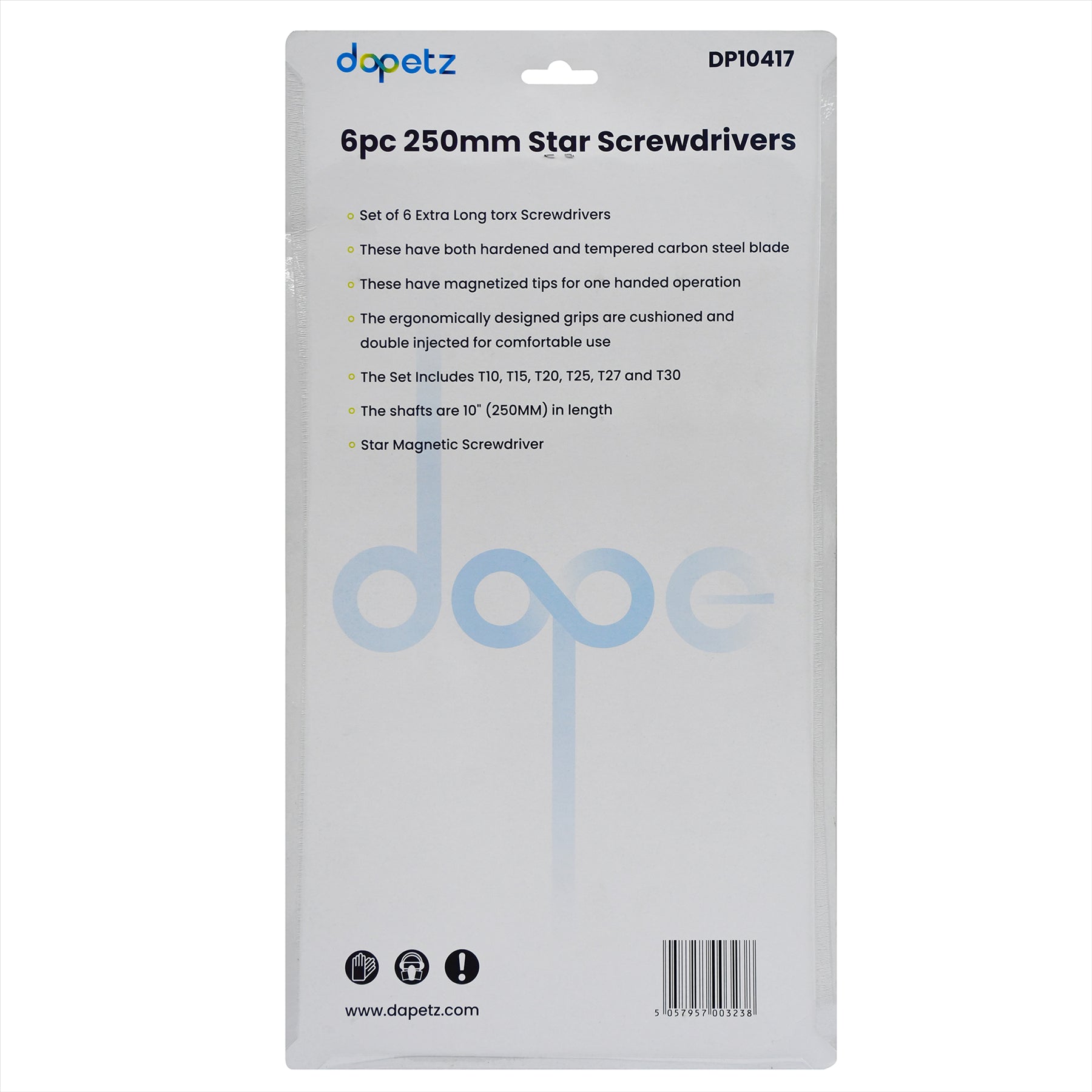 Extra Long Torx Star Screwdriver Set 6Pc 250mm T10 T15 T20 T25 T27 T30 by Dapetz