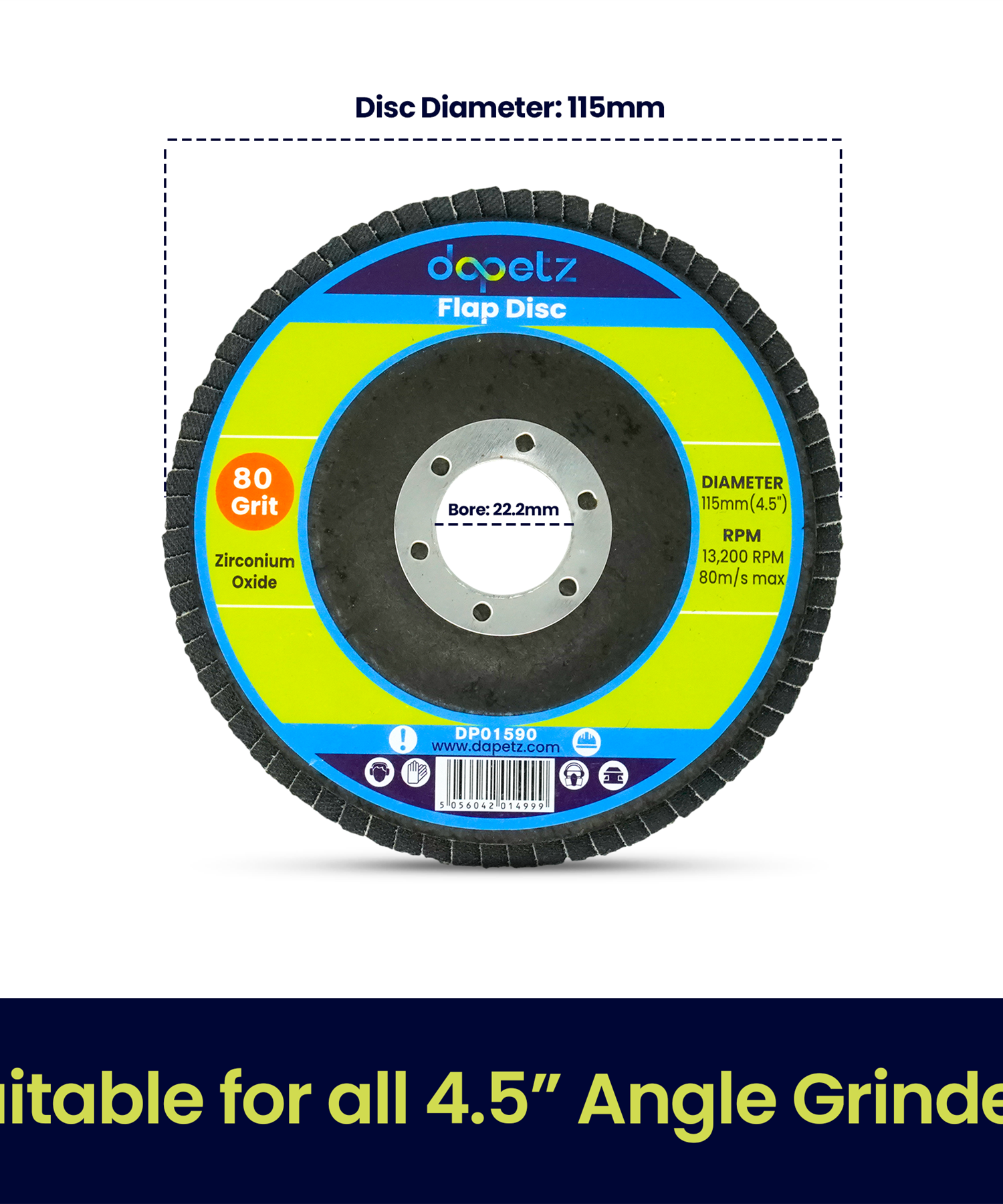 5pcs Flap Grinding Sanding Discs 115mm 4.5" 80 Grit Zirconium Oxide By Dapetz