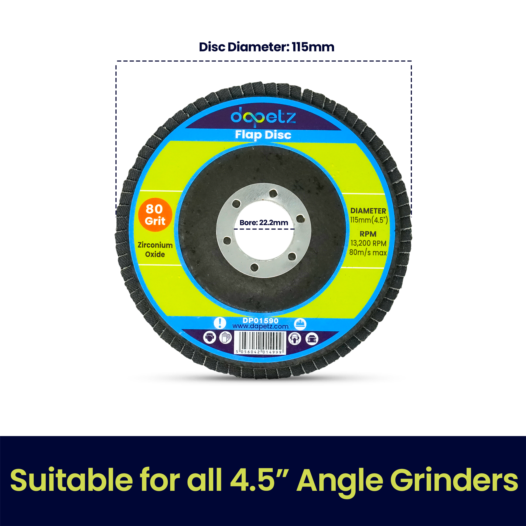 5pcs Flap Grinding Sanding Discs 115mm 4.5" 80 Grit Zirconium Oxide By Dapetz