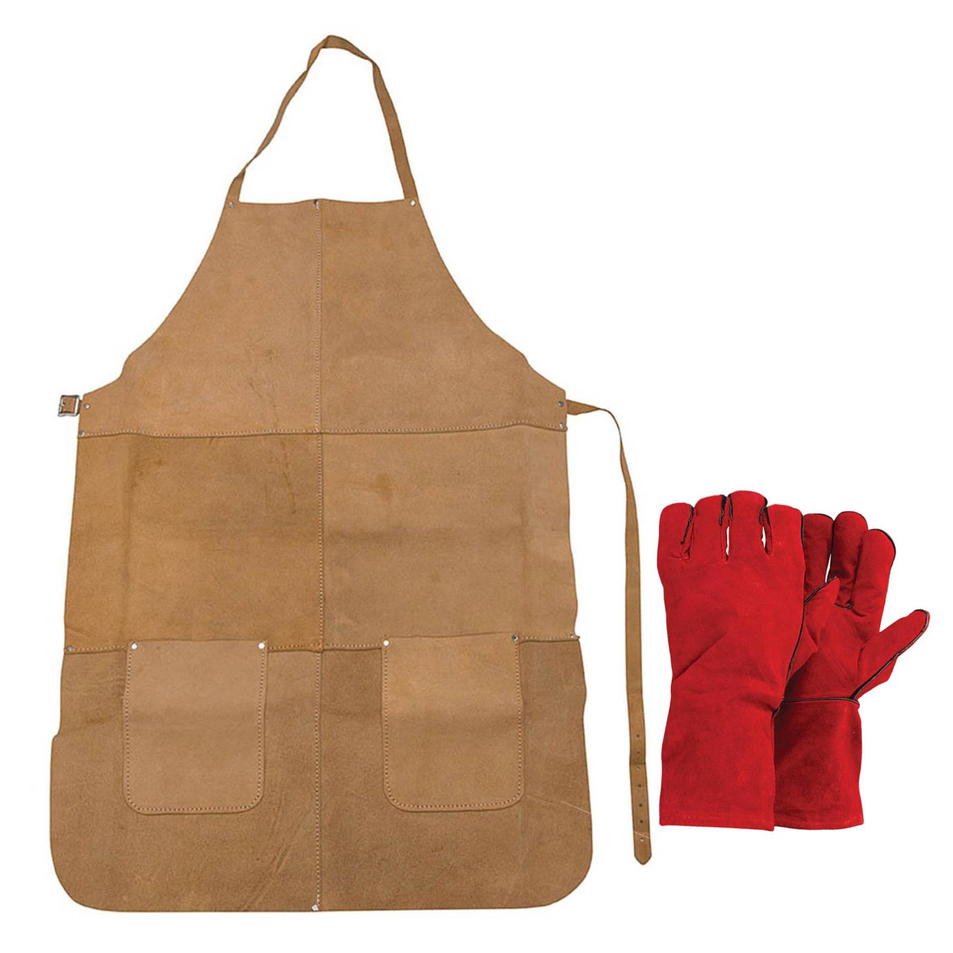 Apron & Gauntlets Gloves Leather Welders Welding Heavy Duty Leather Brown Red By Dapetz