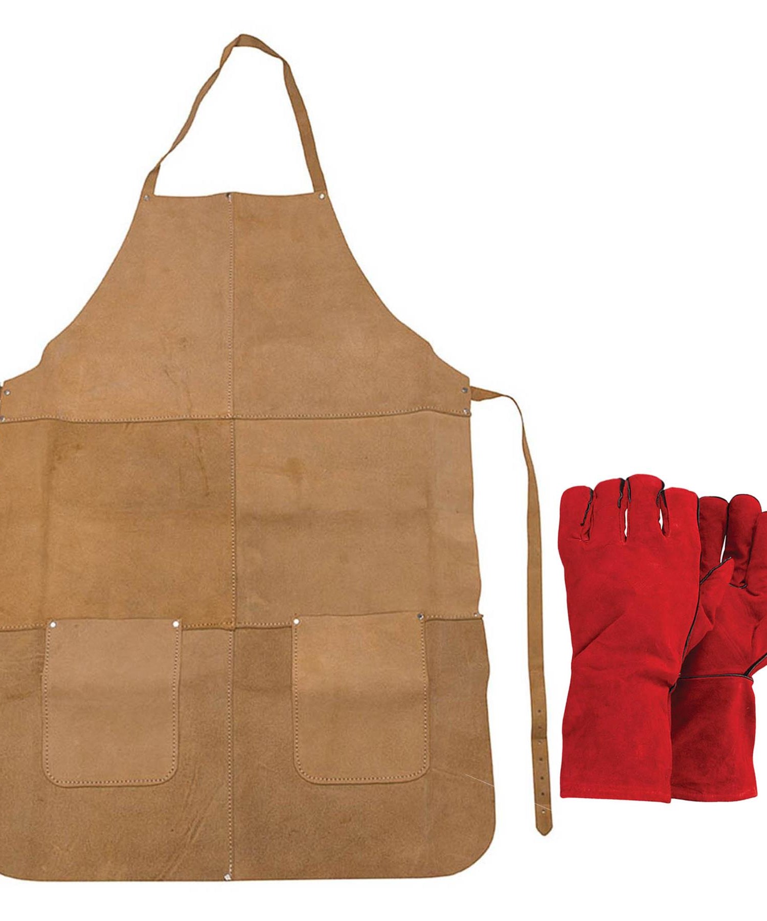 Apron & Gauntlets Gloves Leather Welders Welding Heavy Duty Leather Brown Red By Dapetz