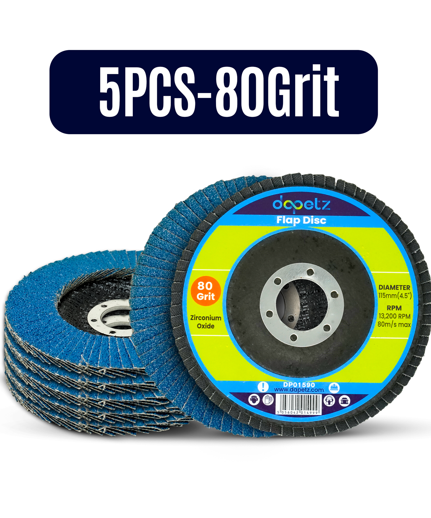 5pcs Flap Grinding Sanding Discs 115mm 4.5" 80 Grit Zirconium Oxide By Dapetz