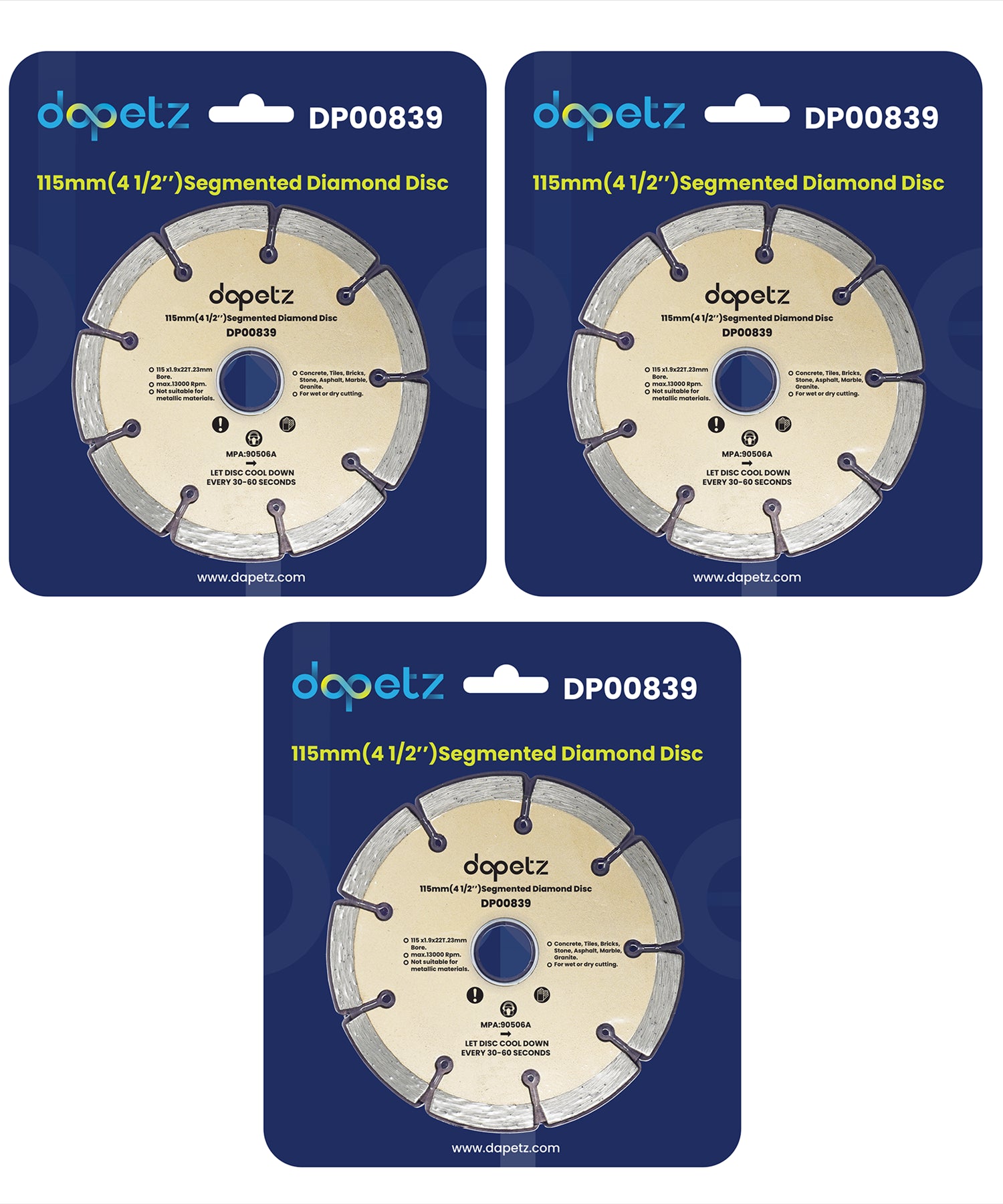 3x 115mm 4.5" Diamond Angle Grinder Grinding Stone Brick Concrete Cutting Disc 3