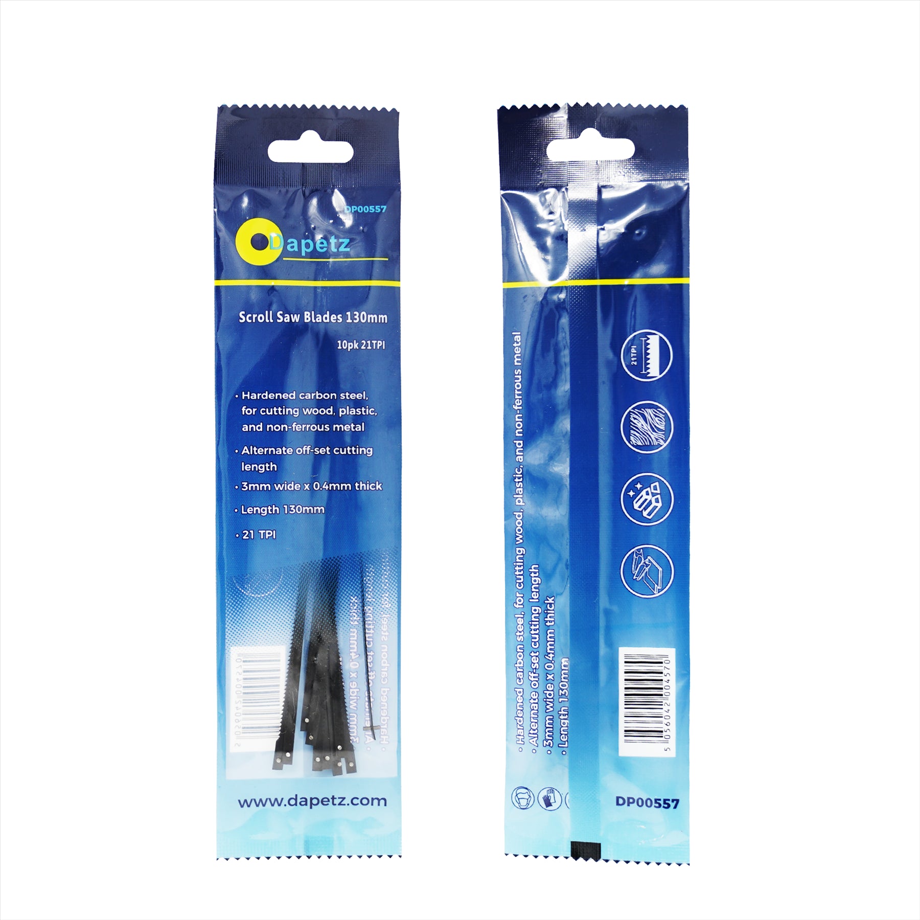 (Pack of 10) Scroll Saw Cutting Blades 21 TPI 130mm Long Pin by Dapetz