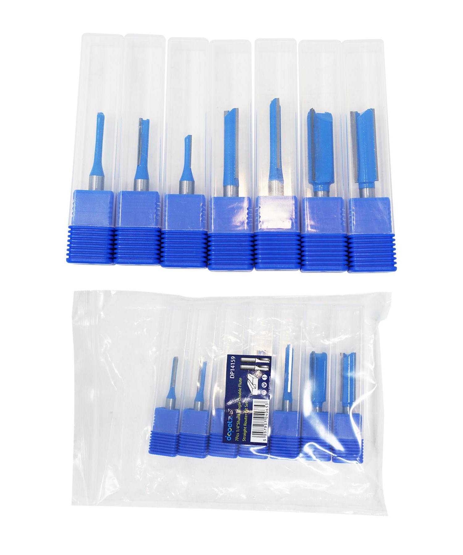 7Pcs Single Double Flute Straight Router Bit Set 1/4" Shank Woodworking Grove