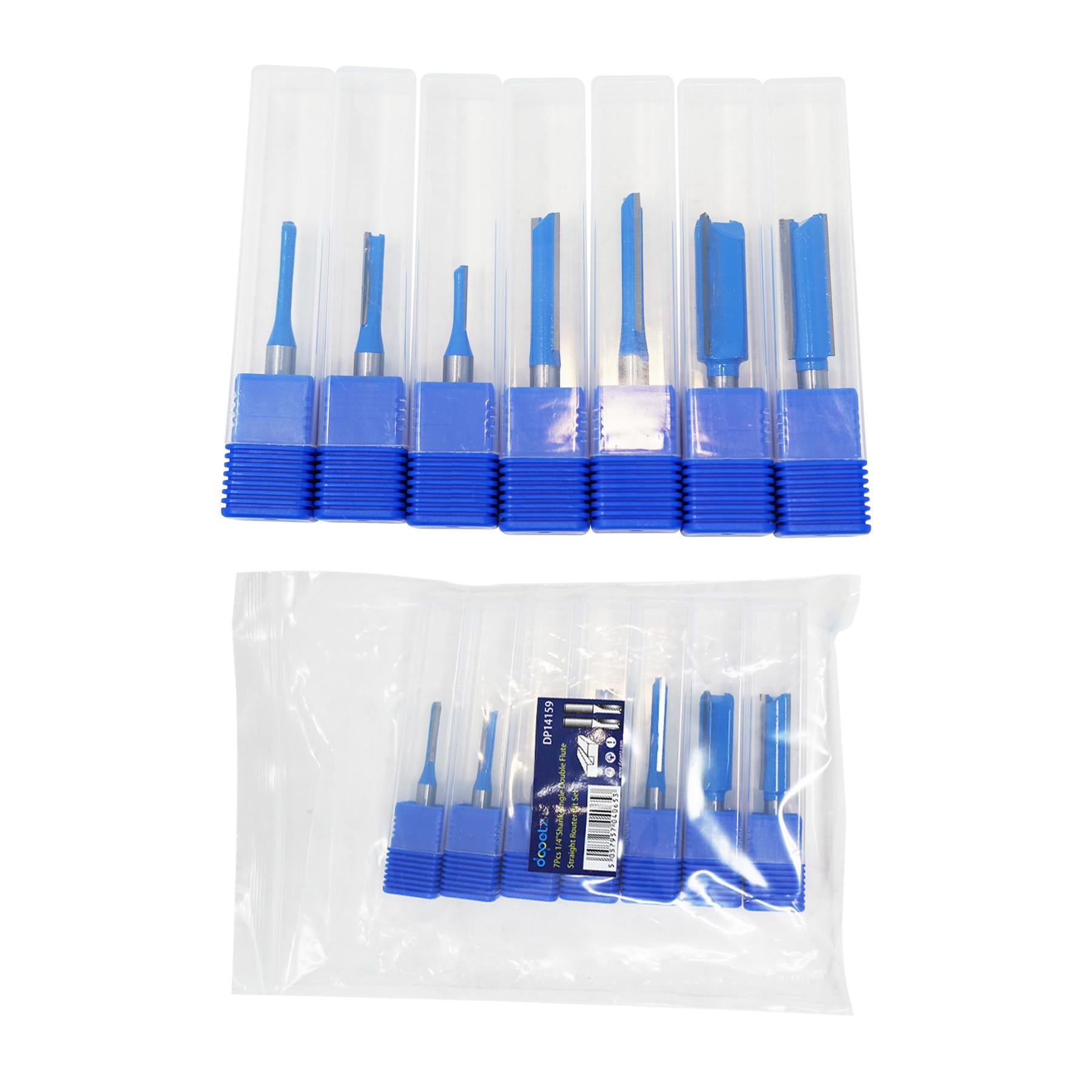 7Pcs Single Double Flute Straight Router Bit Set 1/4" Shank Woodworking Grove