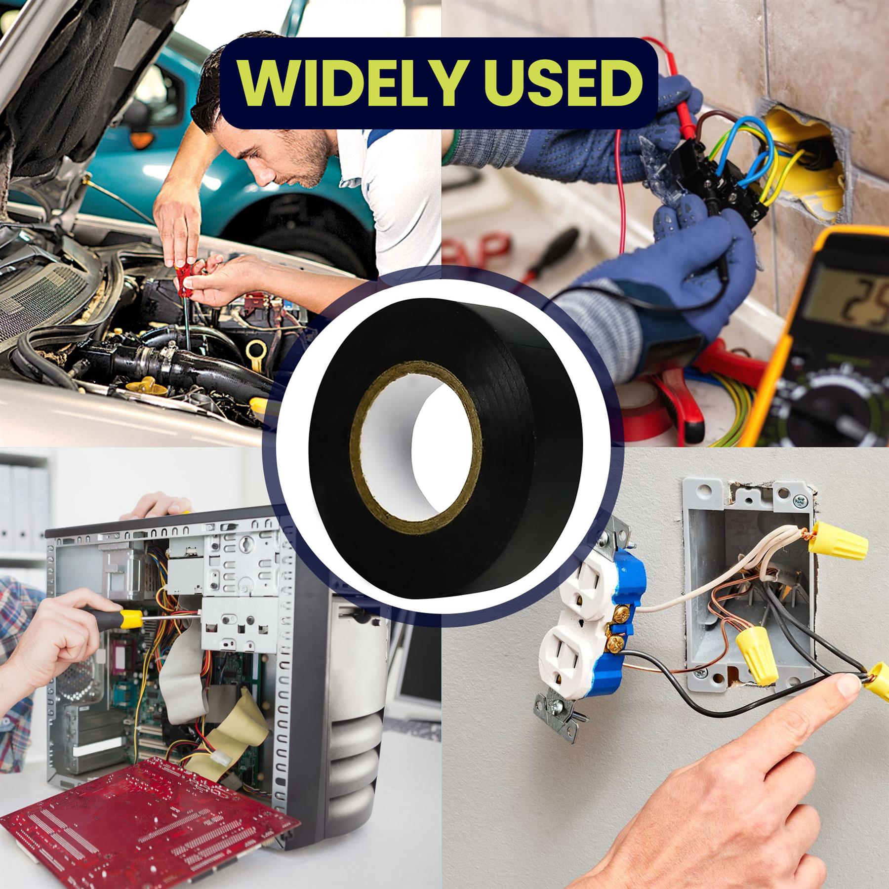 2PCS Electrical PVC Insulating Tape 19mm x 33m Flame Retardent Black By Dapetz