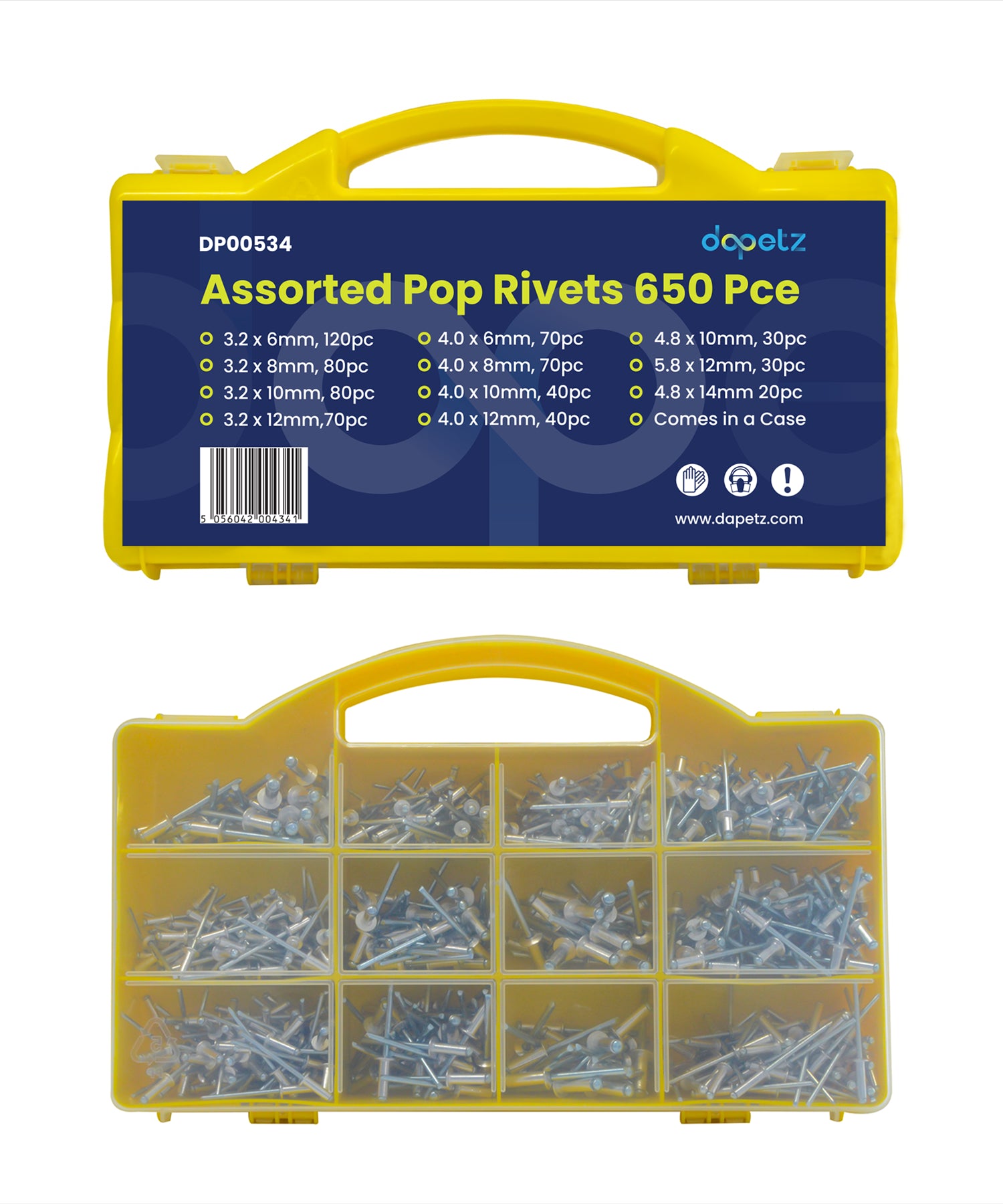 Rivets Pack Assorted Pop Rivets 650 Pce Piece Carry Storage Case
