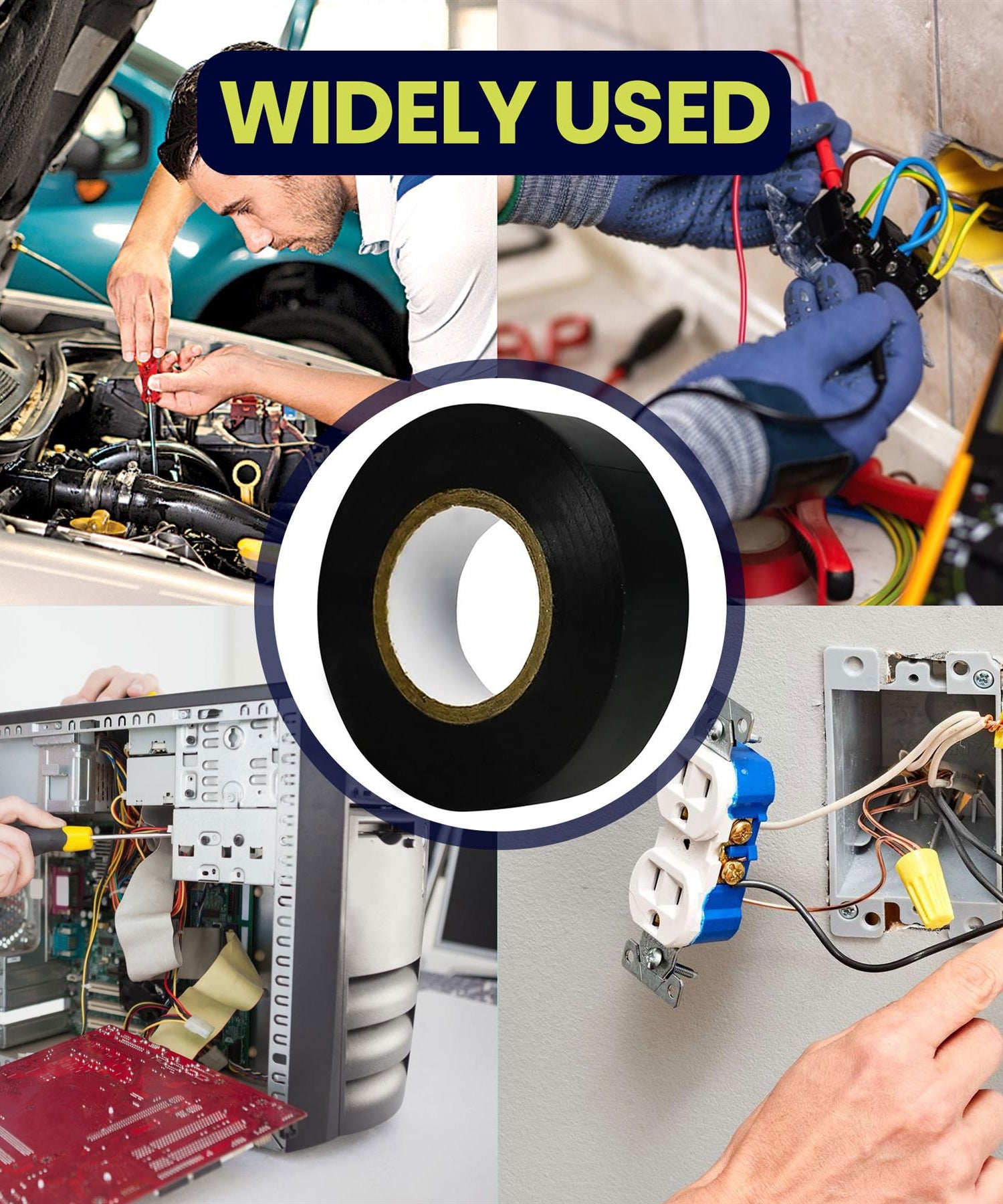 10PCS Electrical PVC Insulating Tape 19mm x 33m Flame Retardent Black By Dapetz