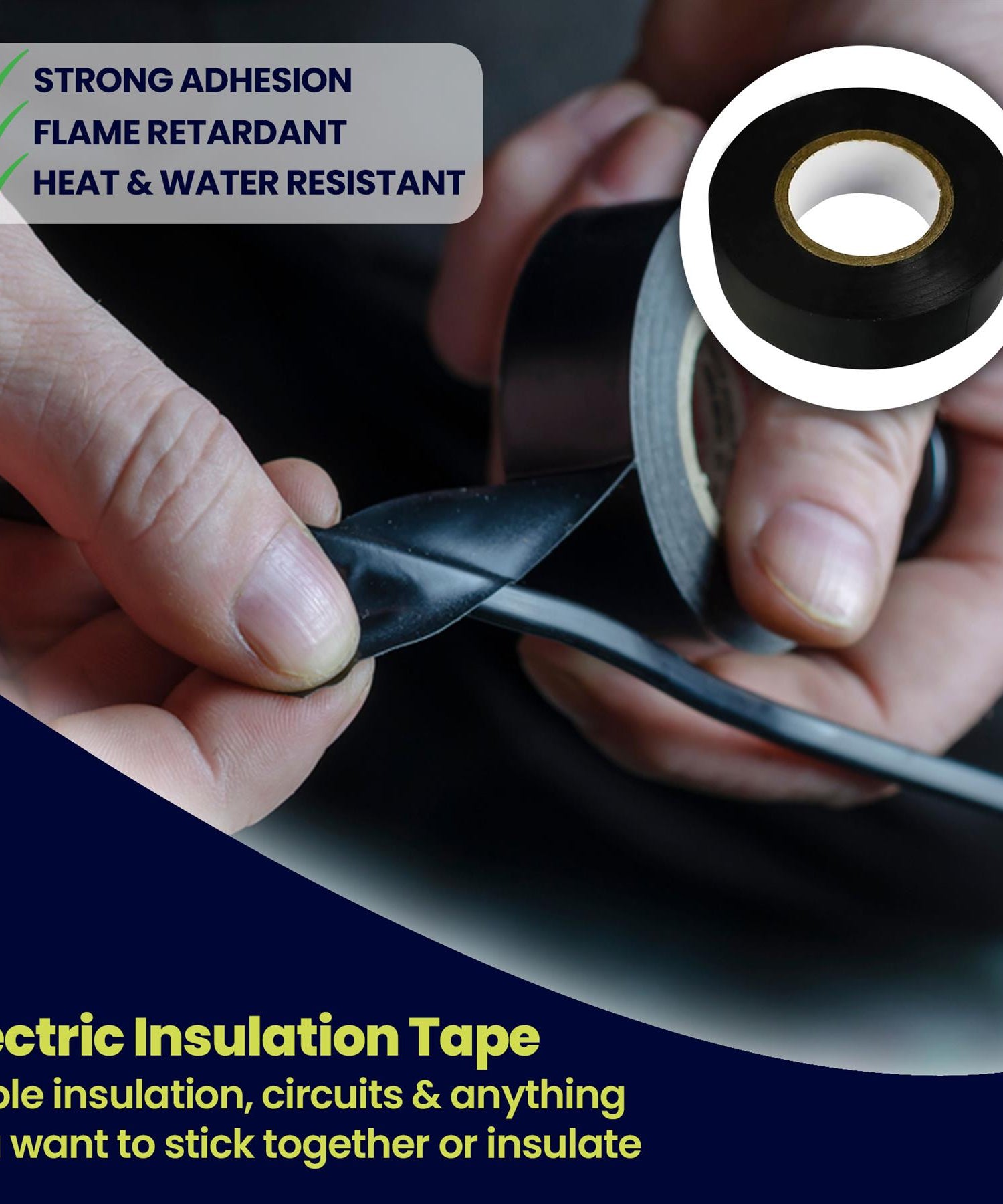 10PCS Electrical PVC Insulating Tape 19mm x 33m Flame Retardent Black By Dapetz