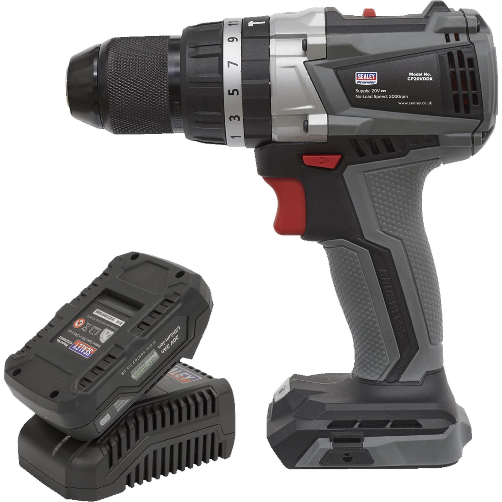 Sealey 20V Hammer Combi Drill/Driver Brushless Motor Power Tool Kit + 1 Battery