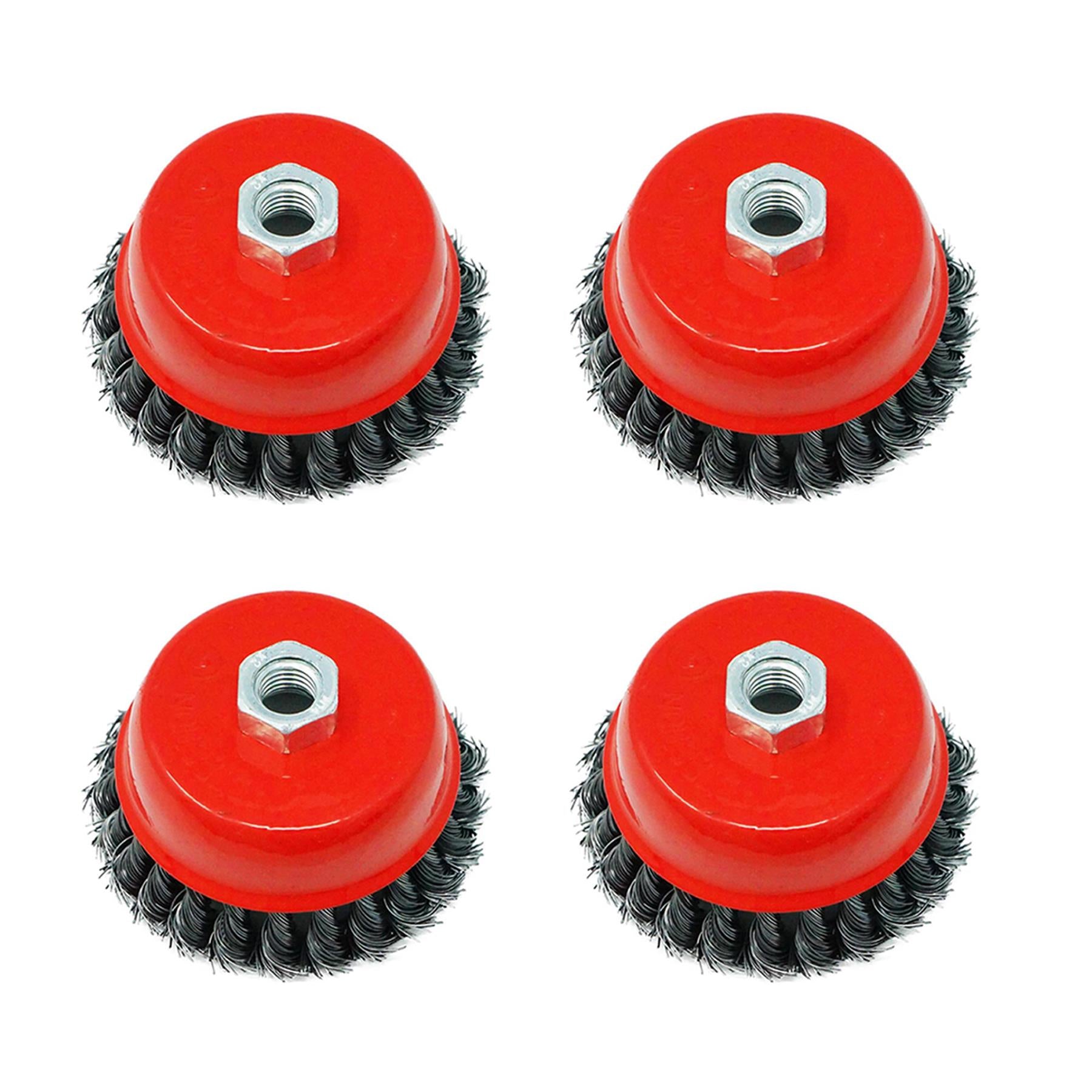 Twist Knot Wire Wheel Cup Brush 4" M14 for 4 1/2" 110mm Angle Grinder 4 Pack By Dapetz