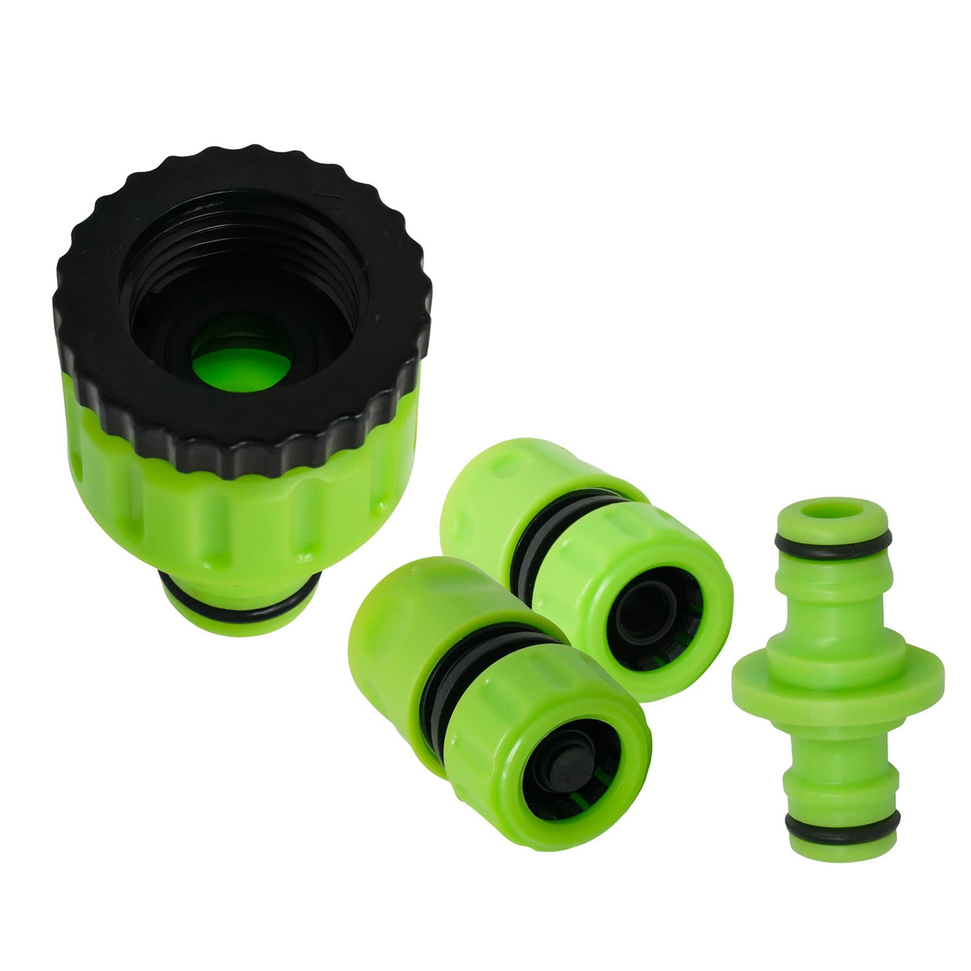 4PC Garden Hose Pipe Fitting Set Adaptor Waterstop 2-Way Connectors 1/2", 3/4" By Dapetz