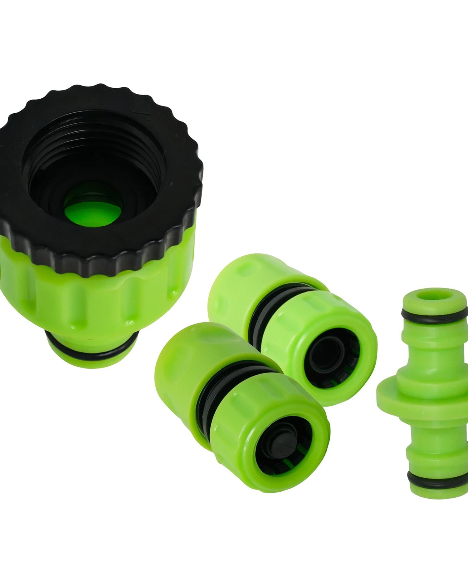 4PC Garden Hose Pipe Fitting Set Adaptor Waterstop 2-Way Connectors 1/2", 3/4" By Dapetz