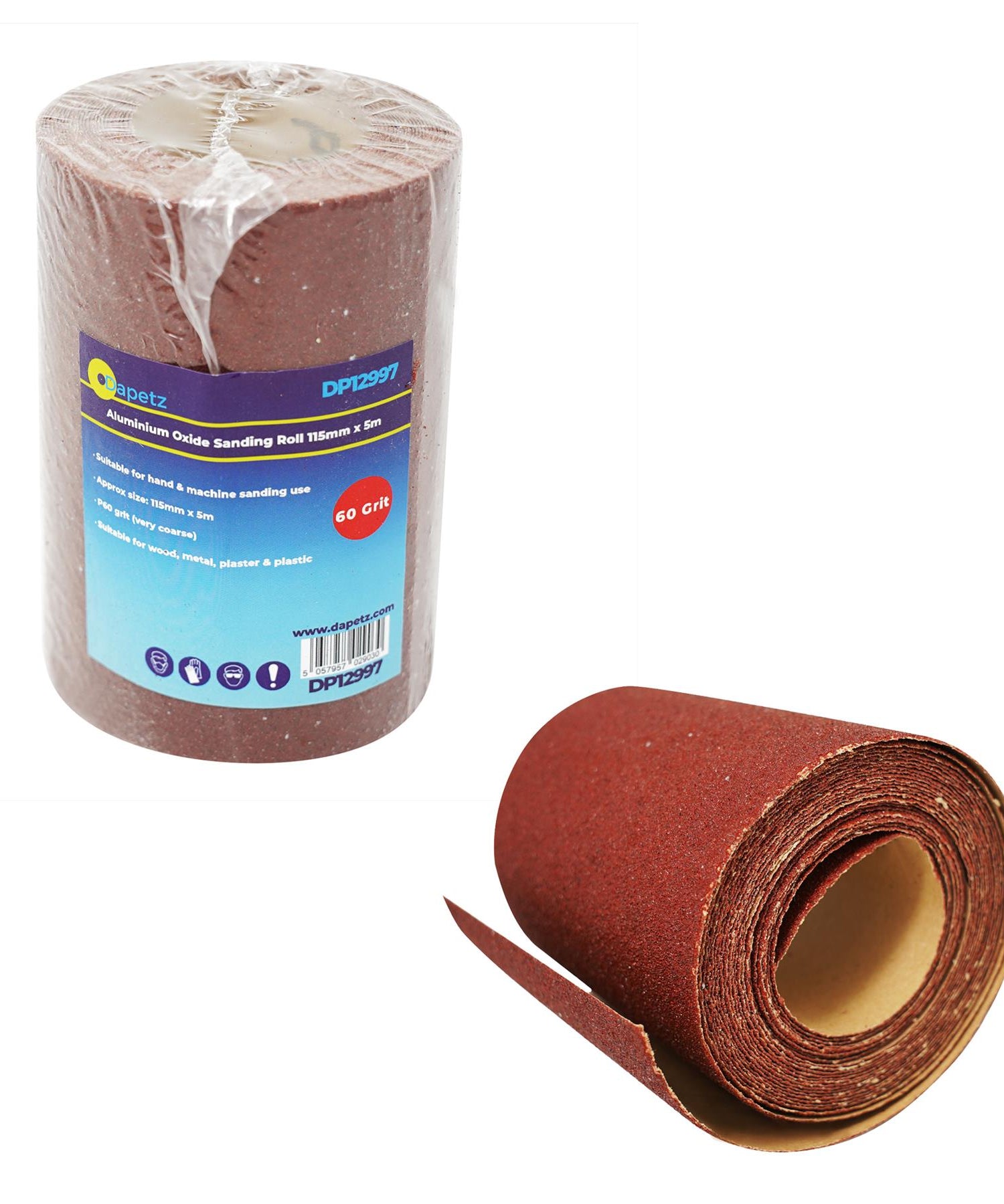 ALUMINIUM OXIDE SANDING ROLL 115mm 5m RED GRIT 60 by Daptez