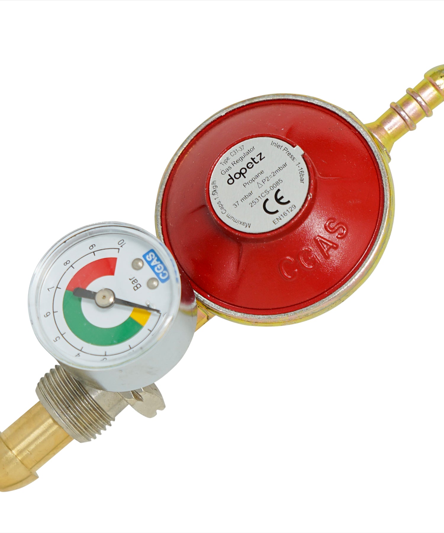 Propane Gas Regulator 37mbar With Pressure Gauge 16 bar Screw In Male Pol 5/8"