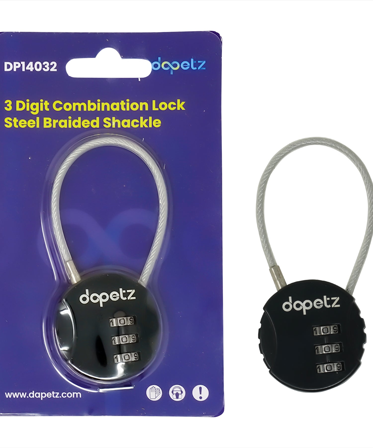 3-Digit Combination Lock | Bag, Backpack, Travel, Cycle Security Wire Padlock by Dapetz
