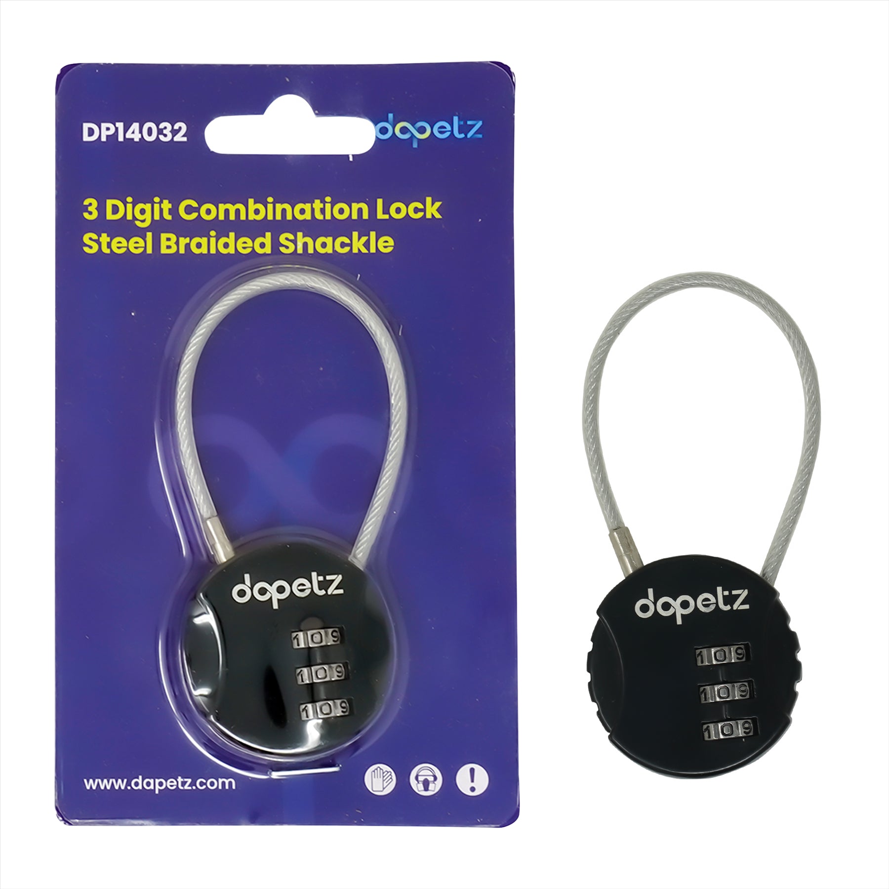 3-Digit Combination Lock | Bag, Backpack, Travel, Cycle Security Wire Padlock by Dapetz