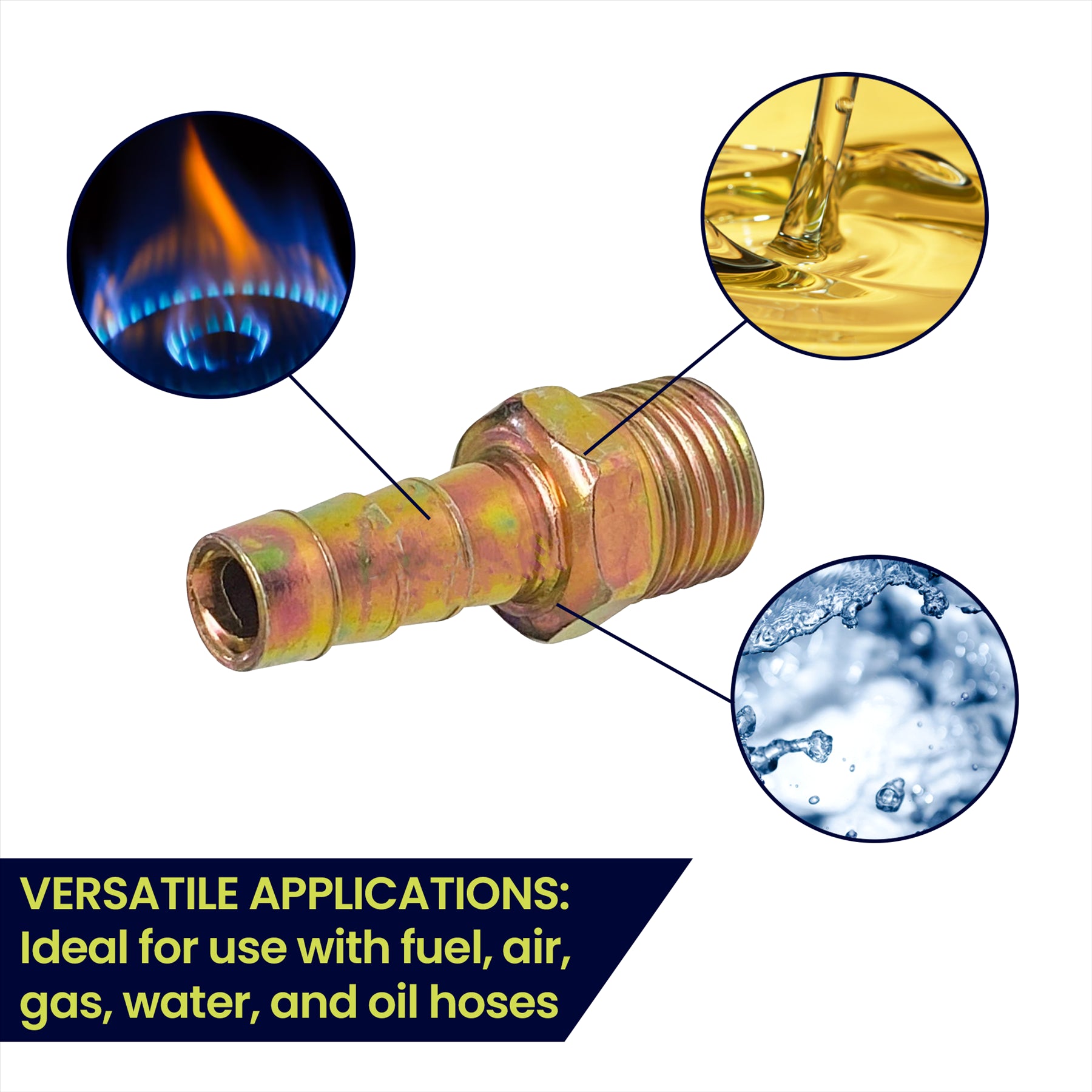 Brass 1/4" BSP to 8mm Male Barb Hose Tail Fitting Fuel Air Gas Water Hose Oil