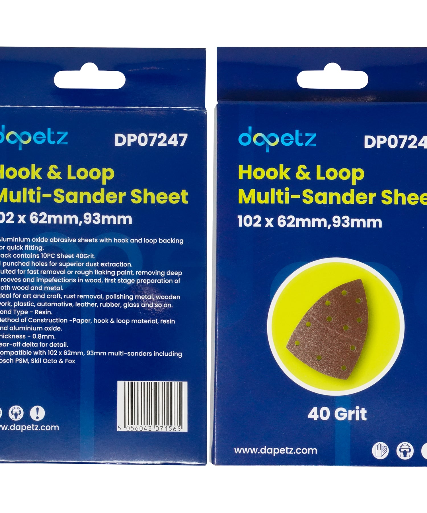 (Pack of 10) 40 Grit Hook & Loop Multi-Sander Sheets 102 x 62mm, 93mm, Punched Hole by Dapetz