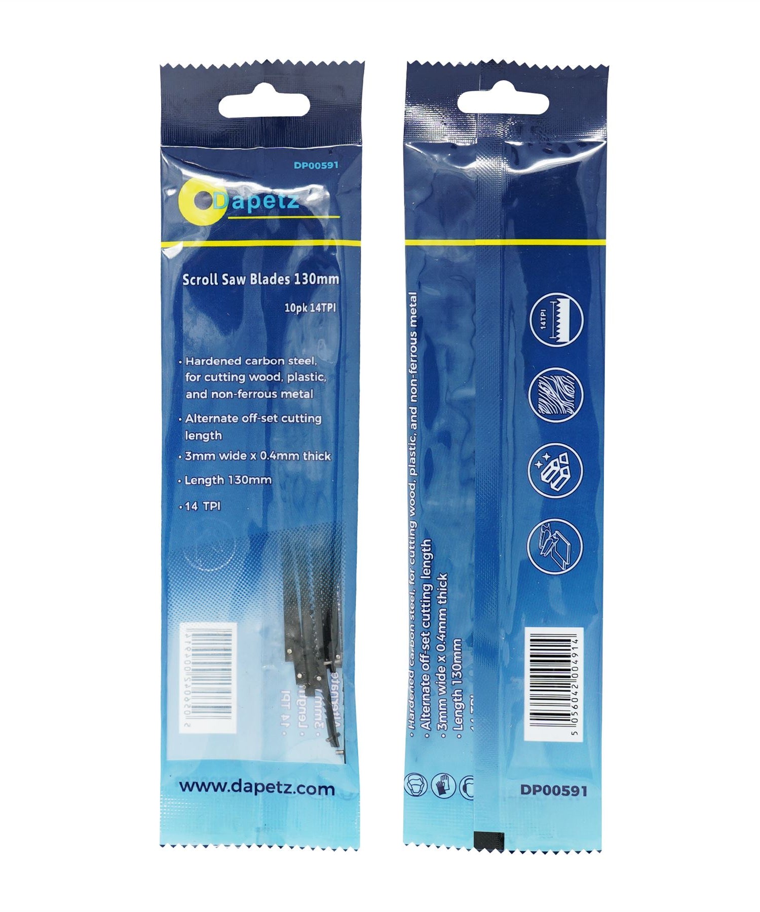 (Pack of 10) Scroll Saw Cutting Blades 14 TPI 130mm Long Pin by Dapetz