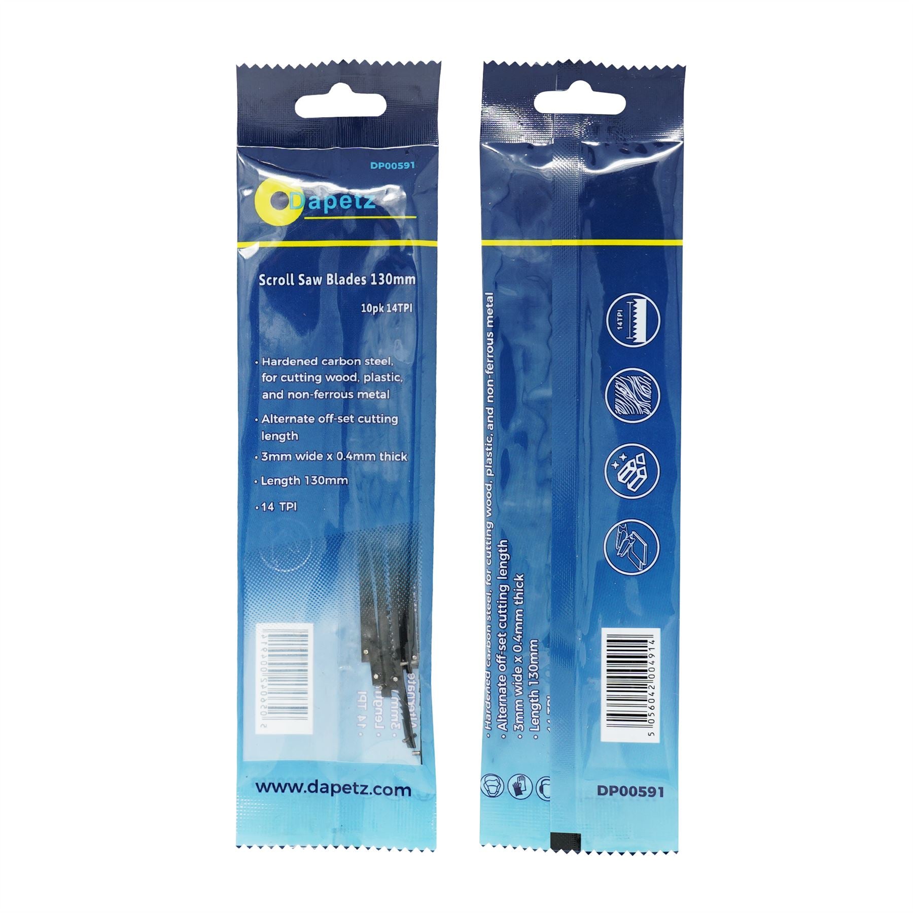 (Pack of 10) Scroll Saw Cutting Blades 14 TPI 130mm Long Pin by Dapetz