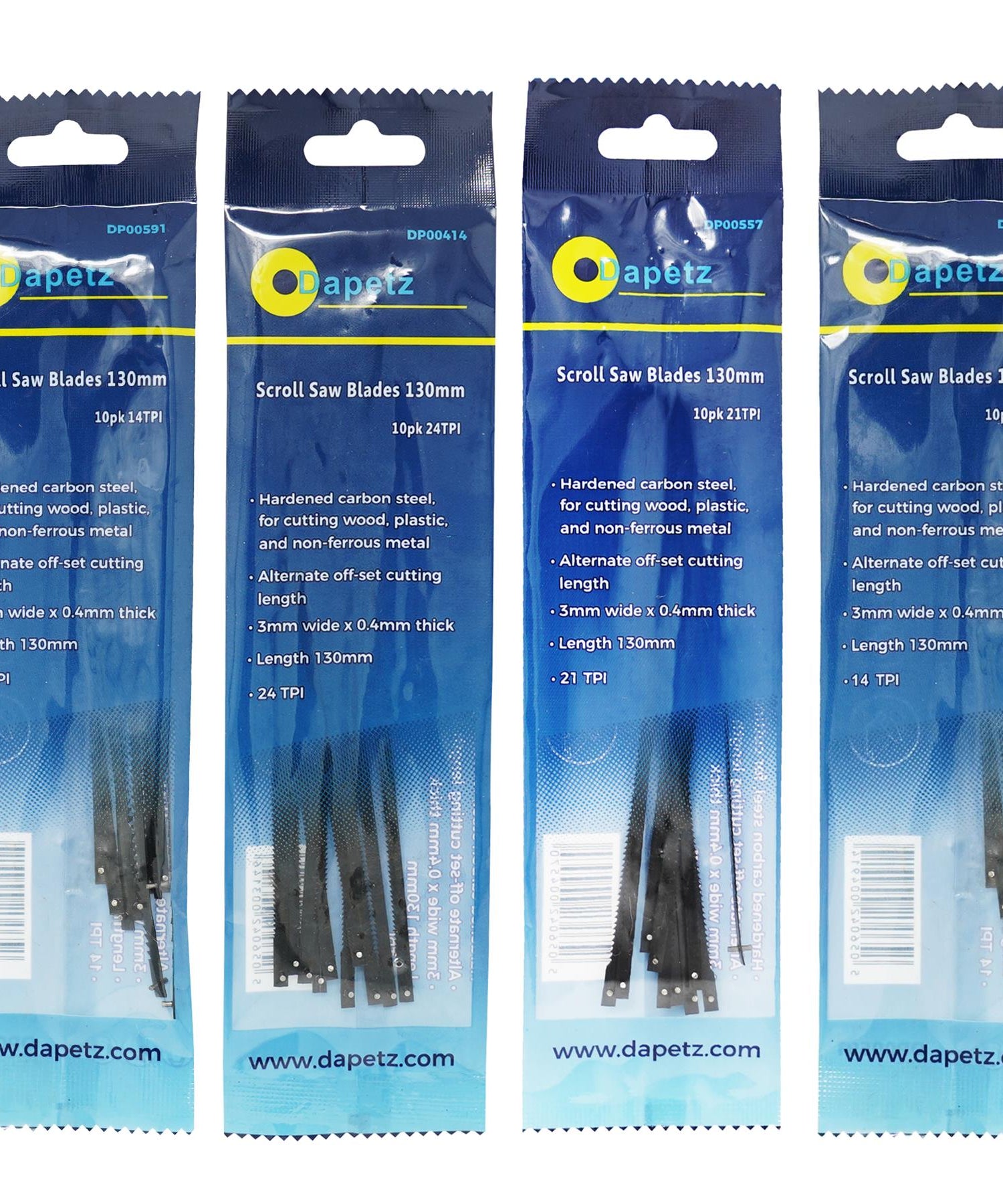 80 Scroll Saw Blades 10 Each 10, 14, 21 And 24 Tpi - Pin Ended - 130mm Long