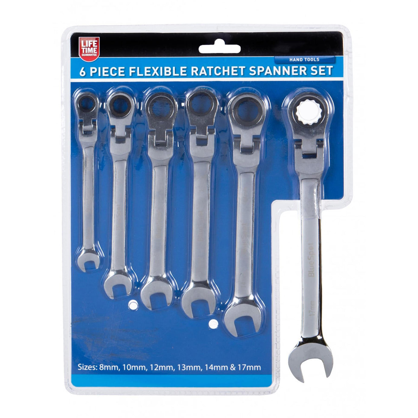 6 Piece Flexible Ratchet Spanner Set. Ratcheting Spanners with Flex Head