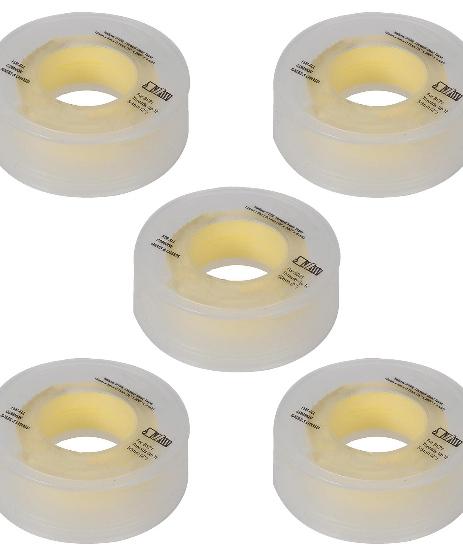 PTFE Gas Thread Seal Tape 12mm x 5m Yellow for LPG, Natural Gas Pck of 5 By Dapetz