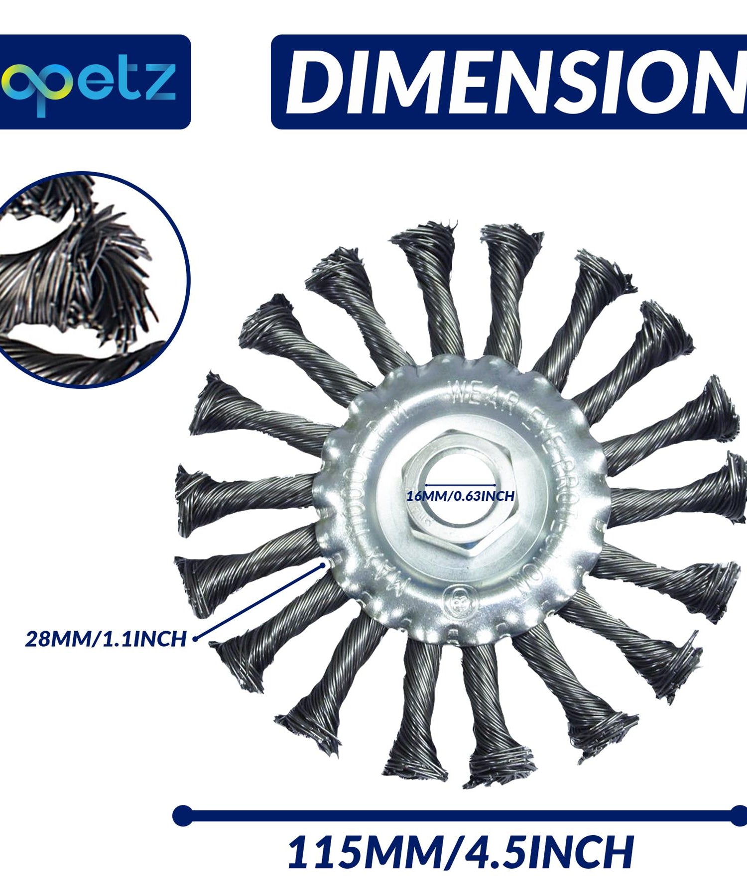 Rotary Steel Wire Brush Twist Knot Wheel Brush For Angle Grinder 115mm / 4.5" By Dapetz