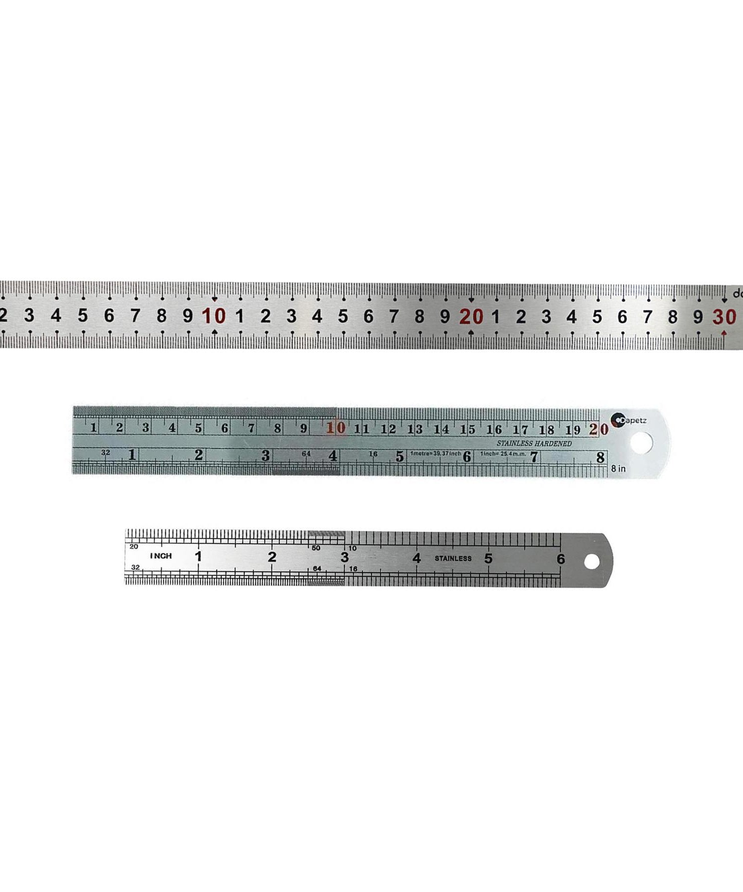 Thick Double Sided Metal Ruler Stainless Steel - 30cm/ 12"/15cm/ 6" & 20cm/ 8" By Dapetz