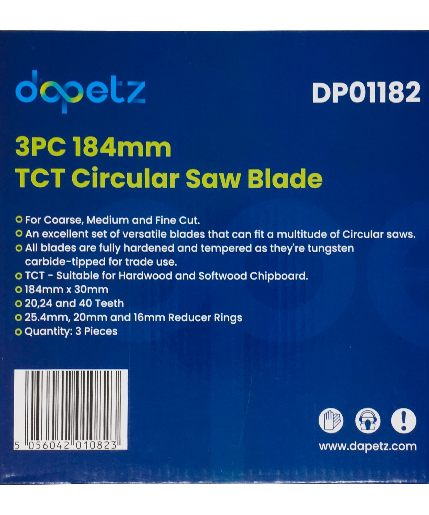 3Pc 184mm TCT Circular Saw Blades 20, 24 & 40 Teeth With Adapter O Rings 185mm