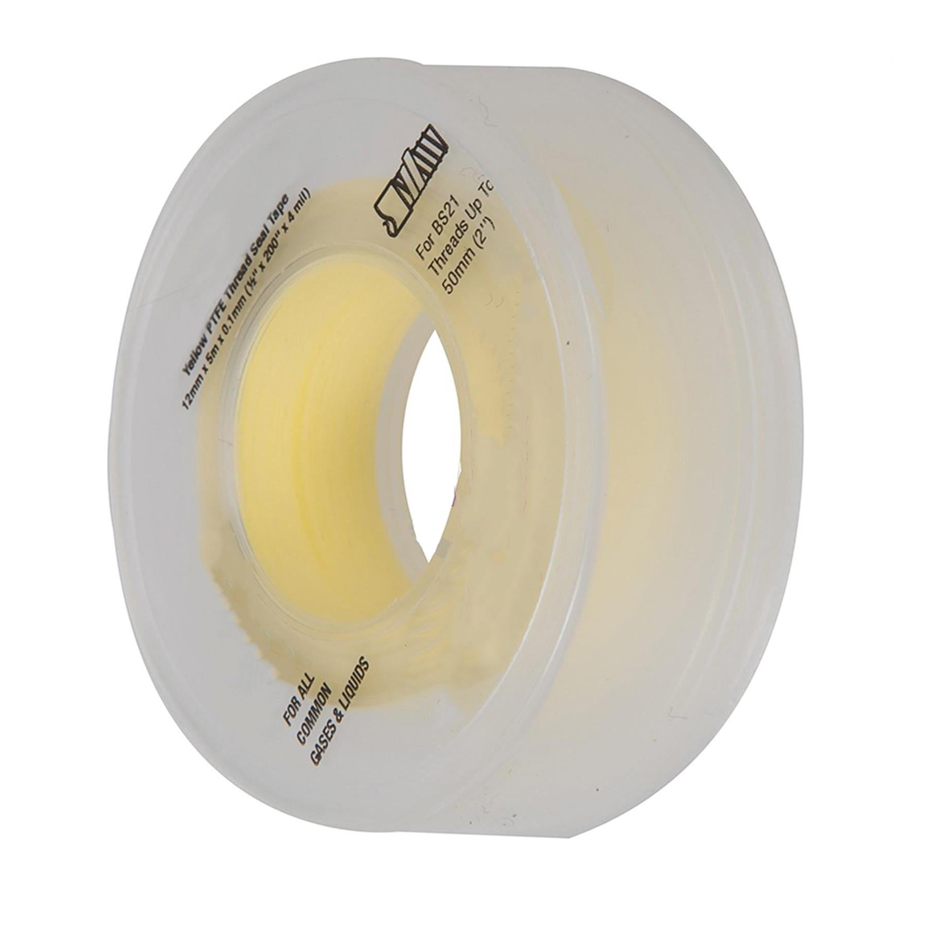 PTFE Gas Thread Seal Tape 12mm x 5m Yellow for LPG, Natural Gas Pck of 2 By Dapetz