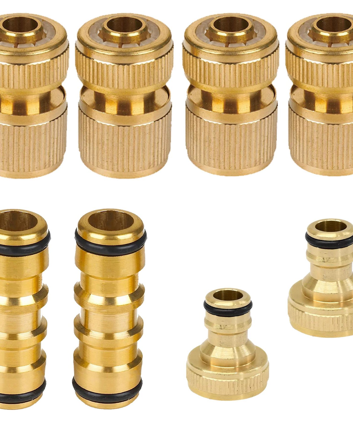Brass Tap Connector 1/2" 3/4" Water Hose Pipe Adaptor Fitting Set Pack of 8