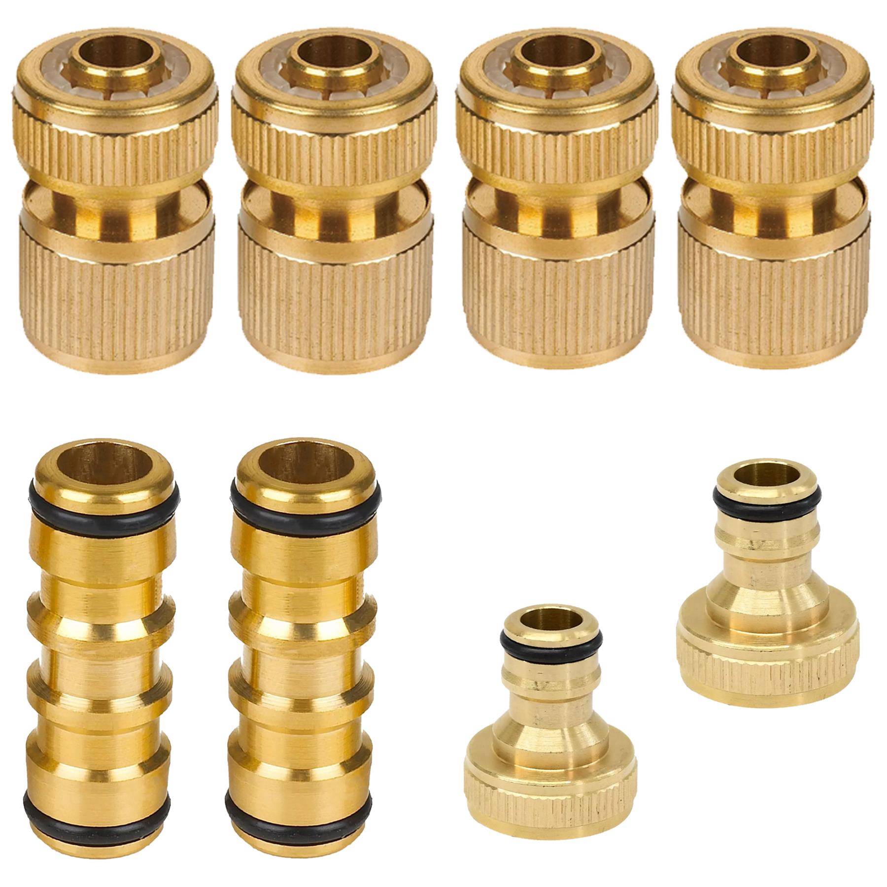 Brass Tap Connector 1/2" 3/4" Water Hose Pipe Adaptor Fitting Set Pack of 8