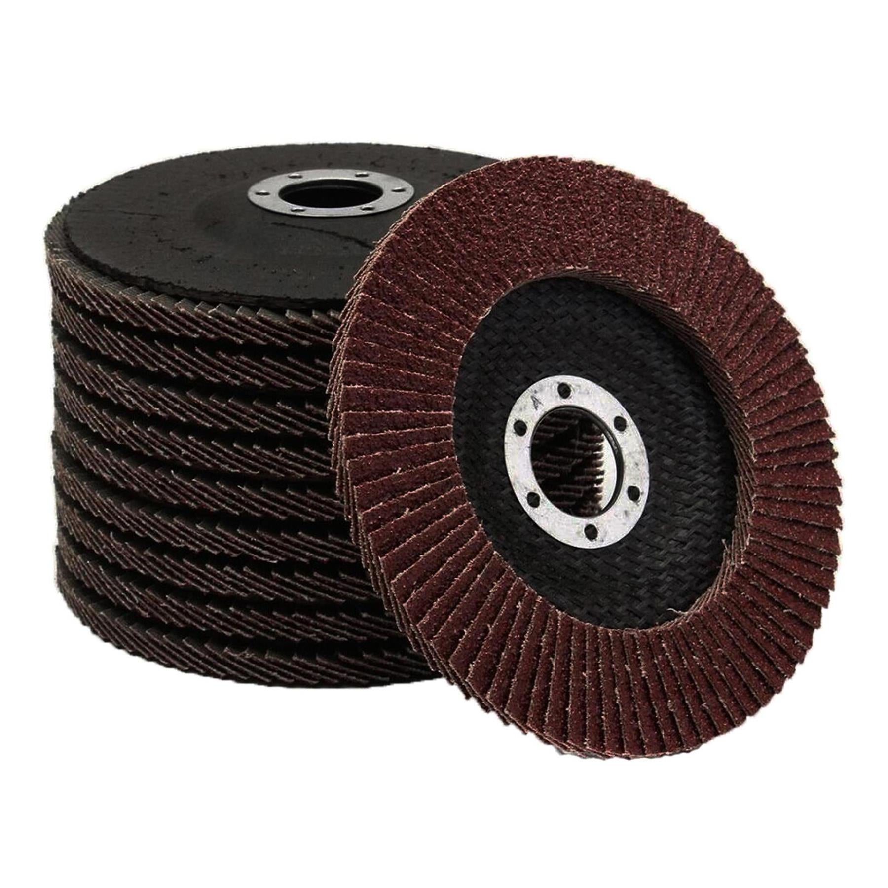 (Pack of 10) Flap Sanding Discs 115mm 60 120 Grit Aluminium Oxide 4.5" Angle Grinder by Dapetz